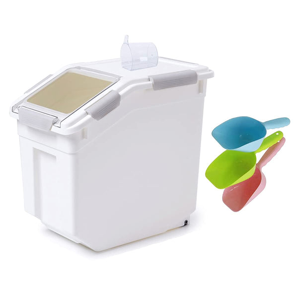 MXCELL Pet Grain Storage Barrels Sealed Bucket for Cat Dog Food Storage Boxes Pet Food Containers Interlayer Storage Feeder with Food Scoop and Measuring Cup (Upgraded gray)