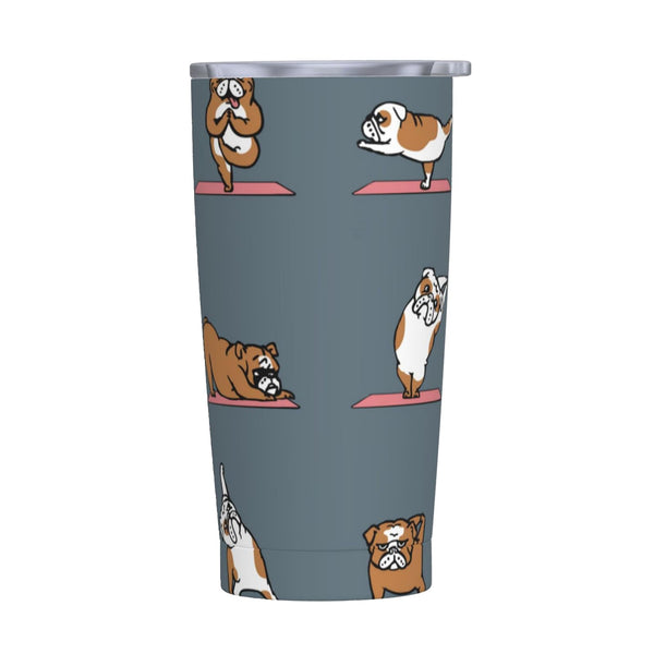 Yipaidel English Bulldog Yoga Stainless Steel Tumbler 20 OZ —— Quality 18/8 304 Food Grade Stainless Steel, Insulated Double-Wall, Keep Drinks Hot and Cold longer, Suitable for Drinking Any Beverage