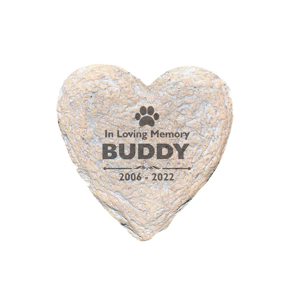 GiftsForYouNow Engraved Personalized Pet Memorial Garden Stone, 8.5" W, Heart-Shaped, Durable, Waterproof, Indoor/Outdoor