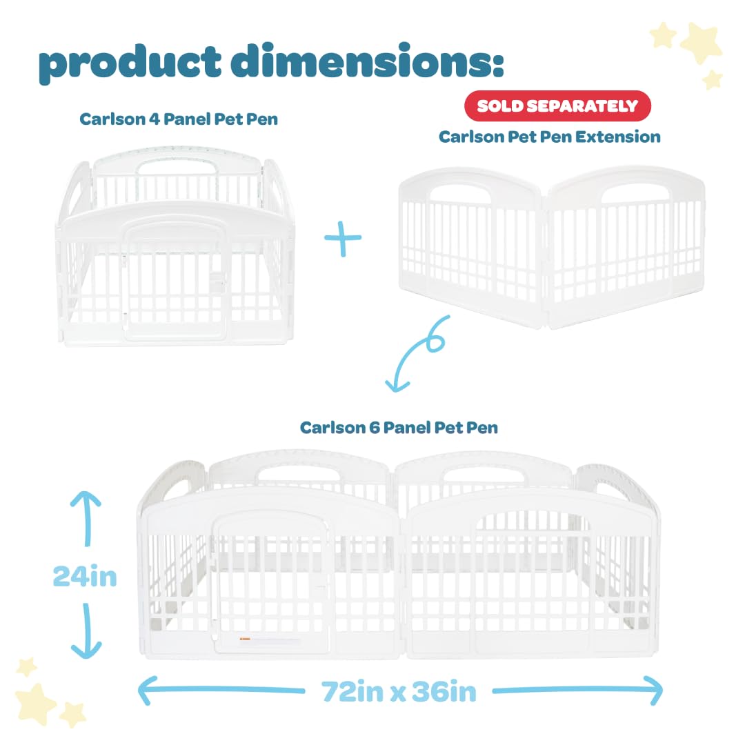 Carlson 4-Panel Plastic Pet Pen – Portable, Secure, and Easy-to-Use Playpen for Small Pets | 24" Tall, White, Includes Door and Lock, Ideal for Small Pets, Whelping and Indoor/Outdoor Use