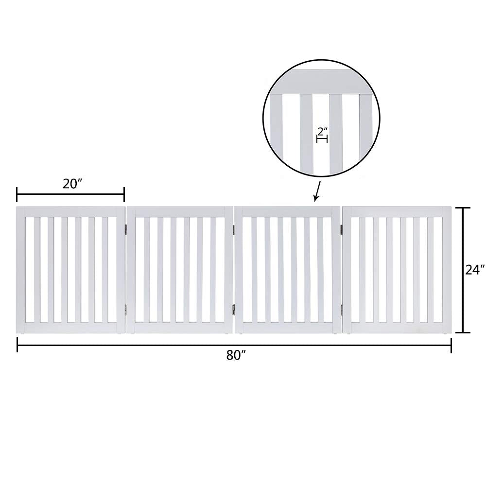 unipaws 24”H Free Standing Pet Gate for Dog Cat, Wooden Gates for Doorway, Stairs, Step Over Foldable Pet Fence for The House, Expandable Dog Barrier, Indoor Use, White