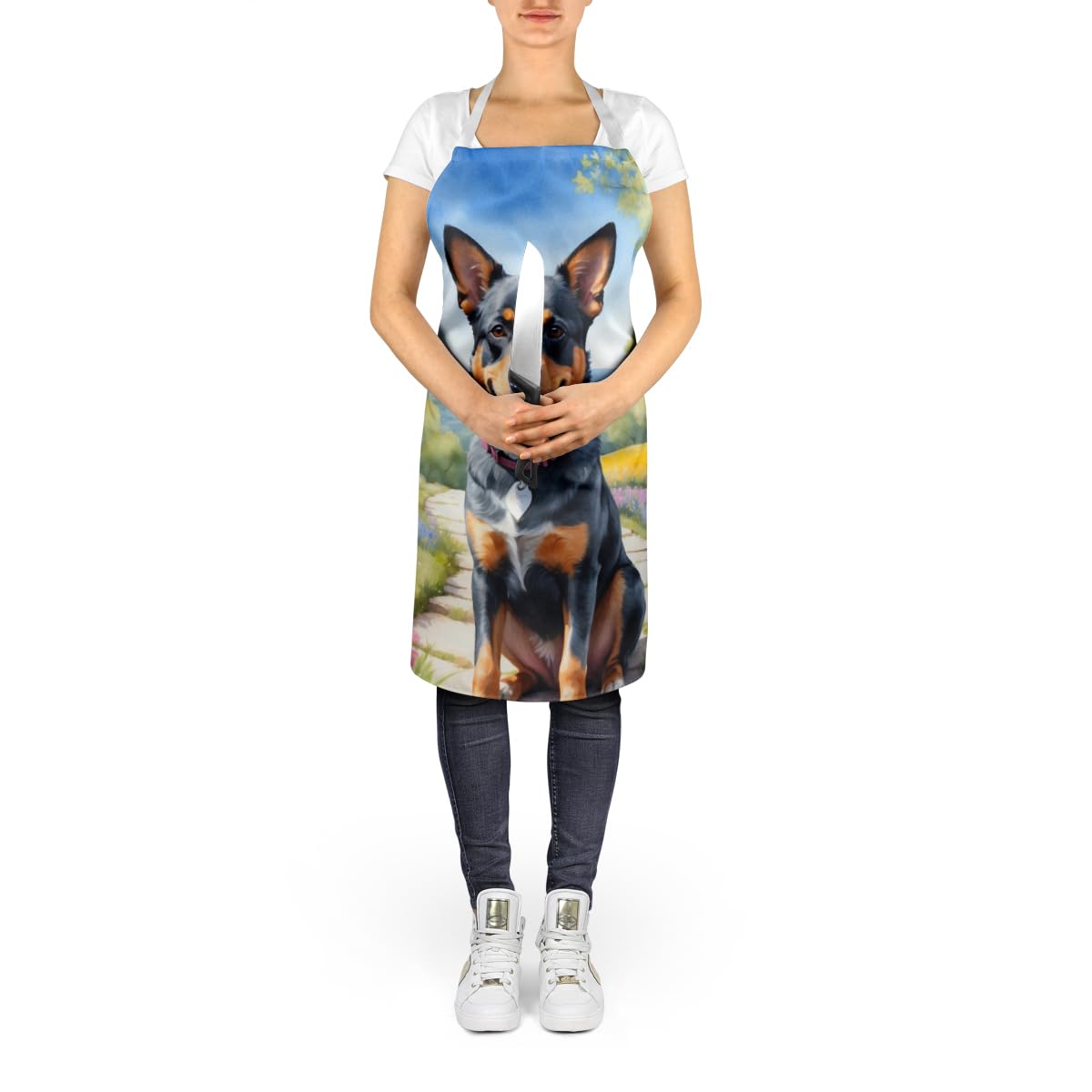 Caroline's Treasures Australian Cattle Dog Spring Garden Apron Cooking Kitchen Server Baking Crafts Gardening for Adult Women Men, Unisex, Large, Multicolor