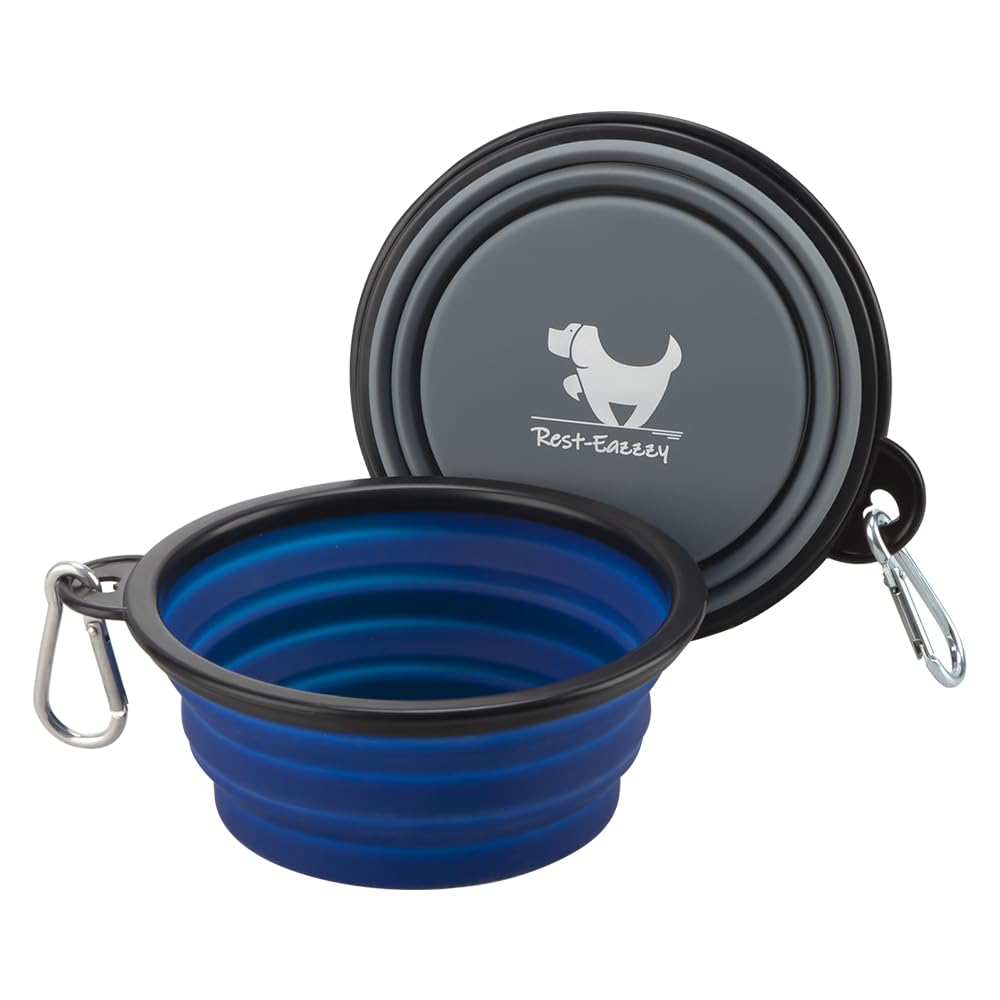 Collapsible Dog Bowls for Travel, 2-Pack Dog Portable Water Bowl for Dogs Cats Pet Foldable Feeding Watering Dish for Traveling Camping with Carabiners, BPA Free (Grey&Navy, Small (Pack of 2))