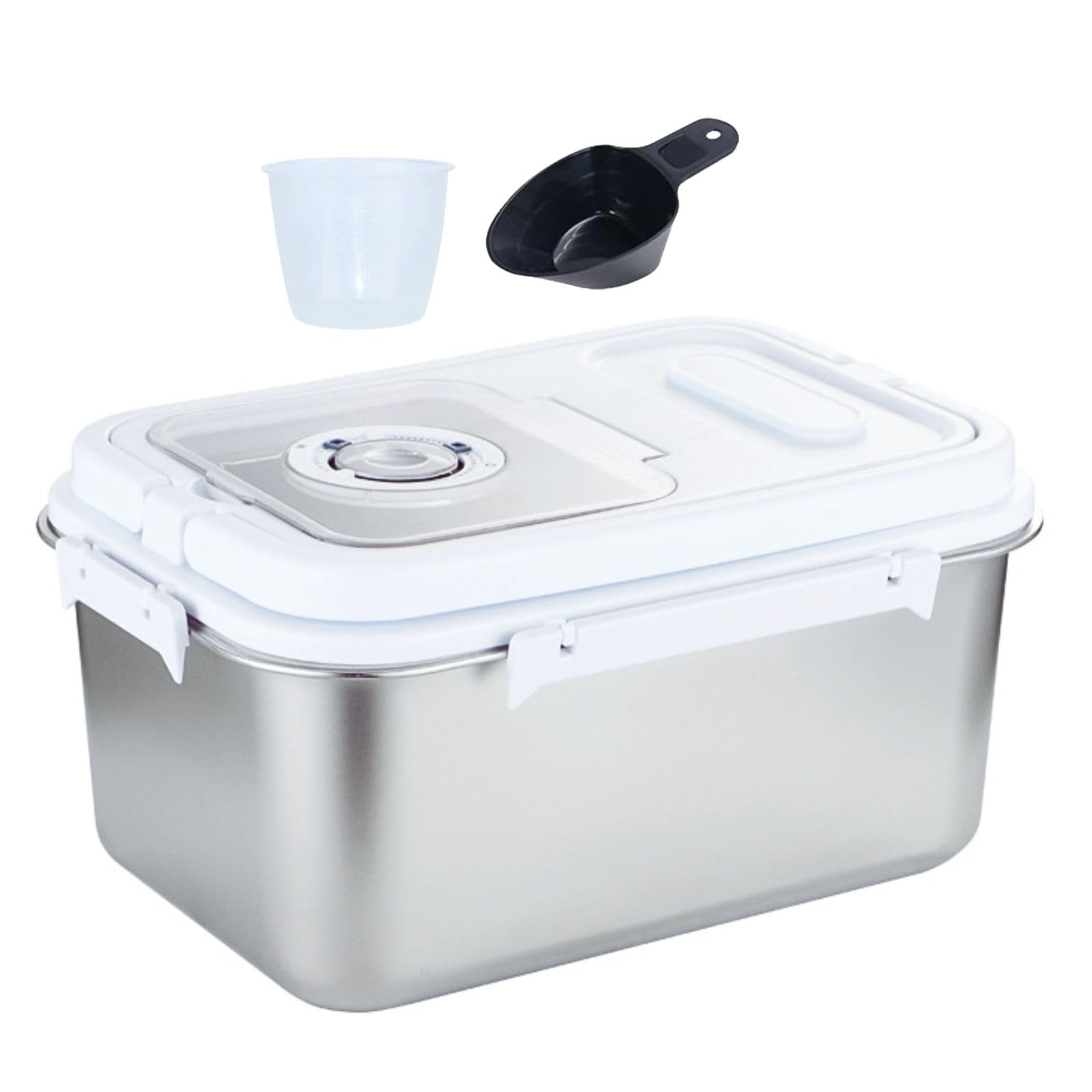 Saim Rice Containers Stainless Steel, Metal Flour Storage Container with Silicone Airtight Lid and Scoop, Measuring Cup/Portable Rice Dispenser for Dry Beans,Oatmeal and Grains (20Lbs)