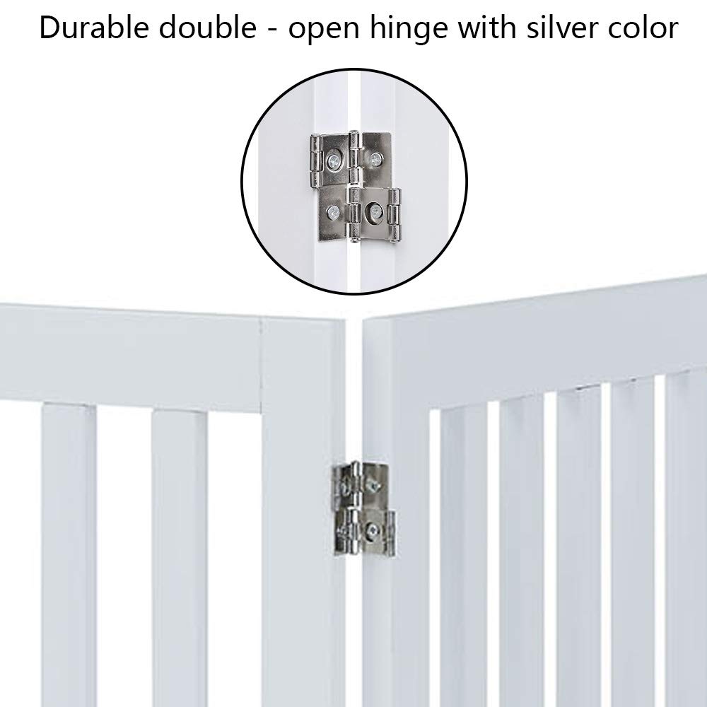 unipaws 24”H Free Standing Pet Gate for Dog Cat, Wooden Gates for Doorway, Stairs, Step Over Foldable Pet Fence for The House, Expandable Dog Barrier, Indoor Use, White