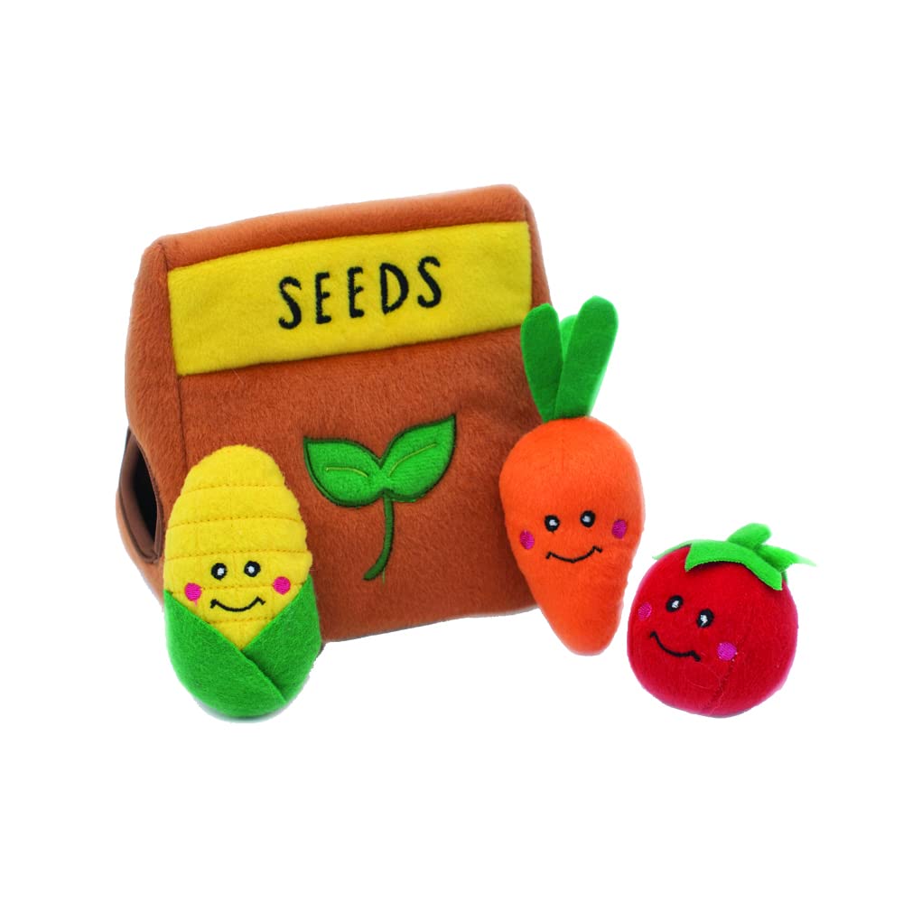 ZippyPaws Zippy Burrow - Interactive Hide & Seek Dog Toys, Colorful Squeaky Plush Puzzles, Seed Packet