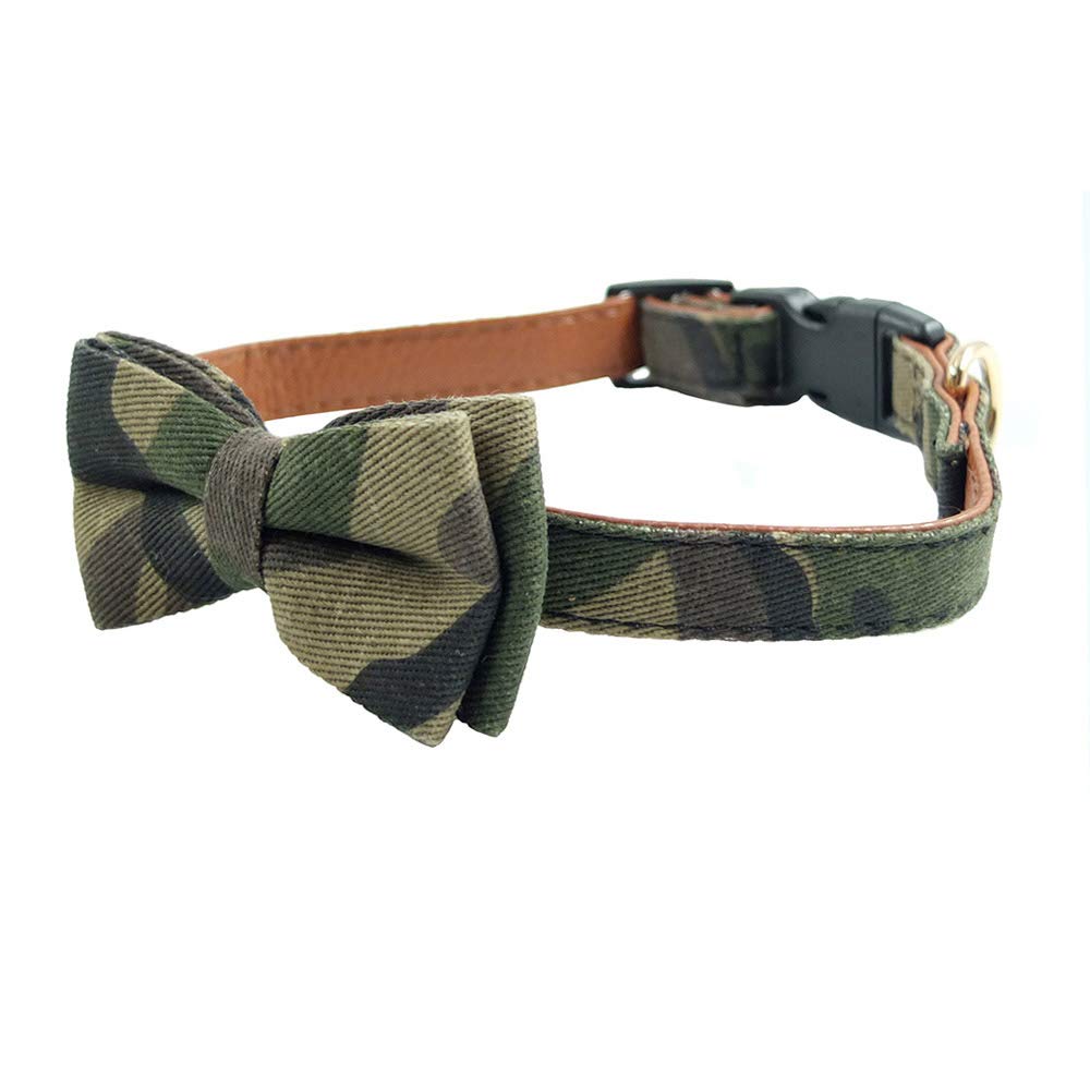 Dog Collar Bow Ties - Sturdy Soft Material&Leather Camouflage Collars for Small Medium Large Dogs Breed Puppies Adjustable 12 Colors and 3 Sizes (Camouflage, S 10"-14")