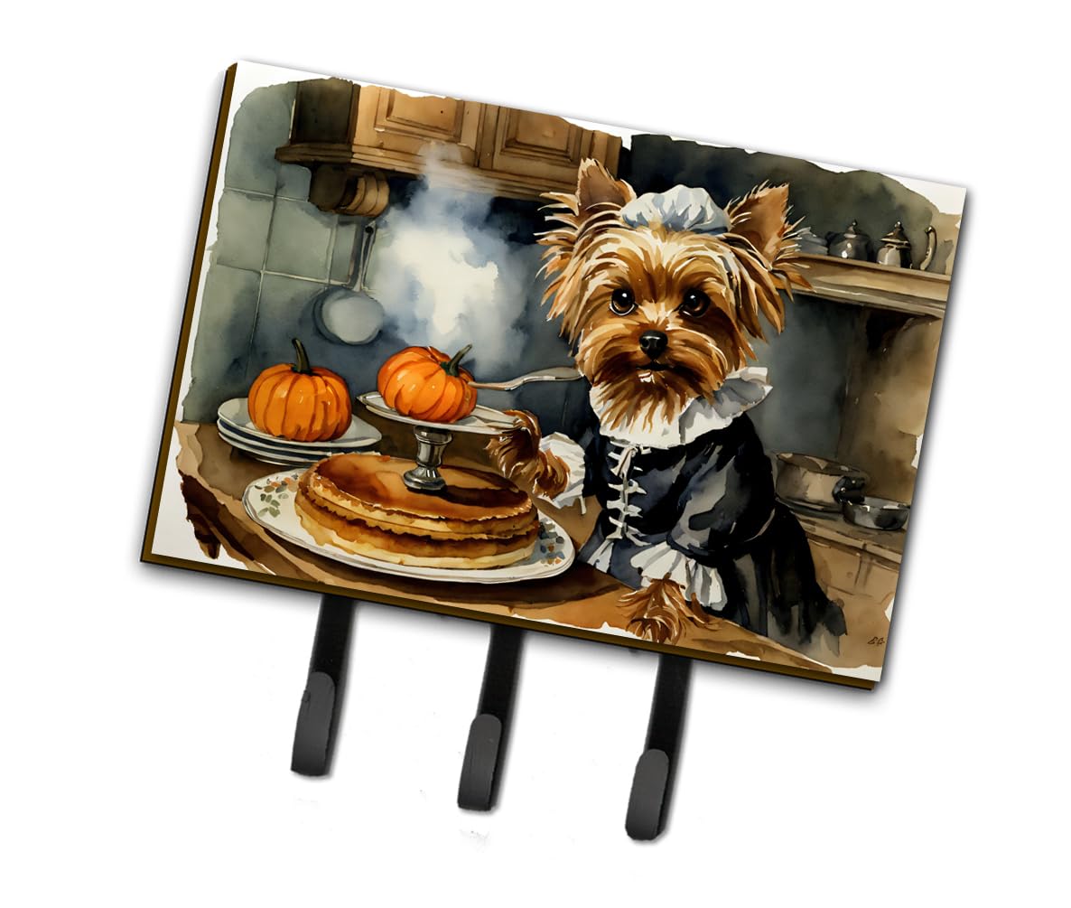 Caroline's Treasures Yorkie Fall Kitchen Pumpkins Leash or Key Holder Wall Hooks, Key Hooks Holder, Coat Rack Wall Mount, Coat Hooks, Hooks for Hanging Keys, Towels, Aprons, Leashes