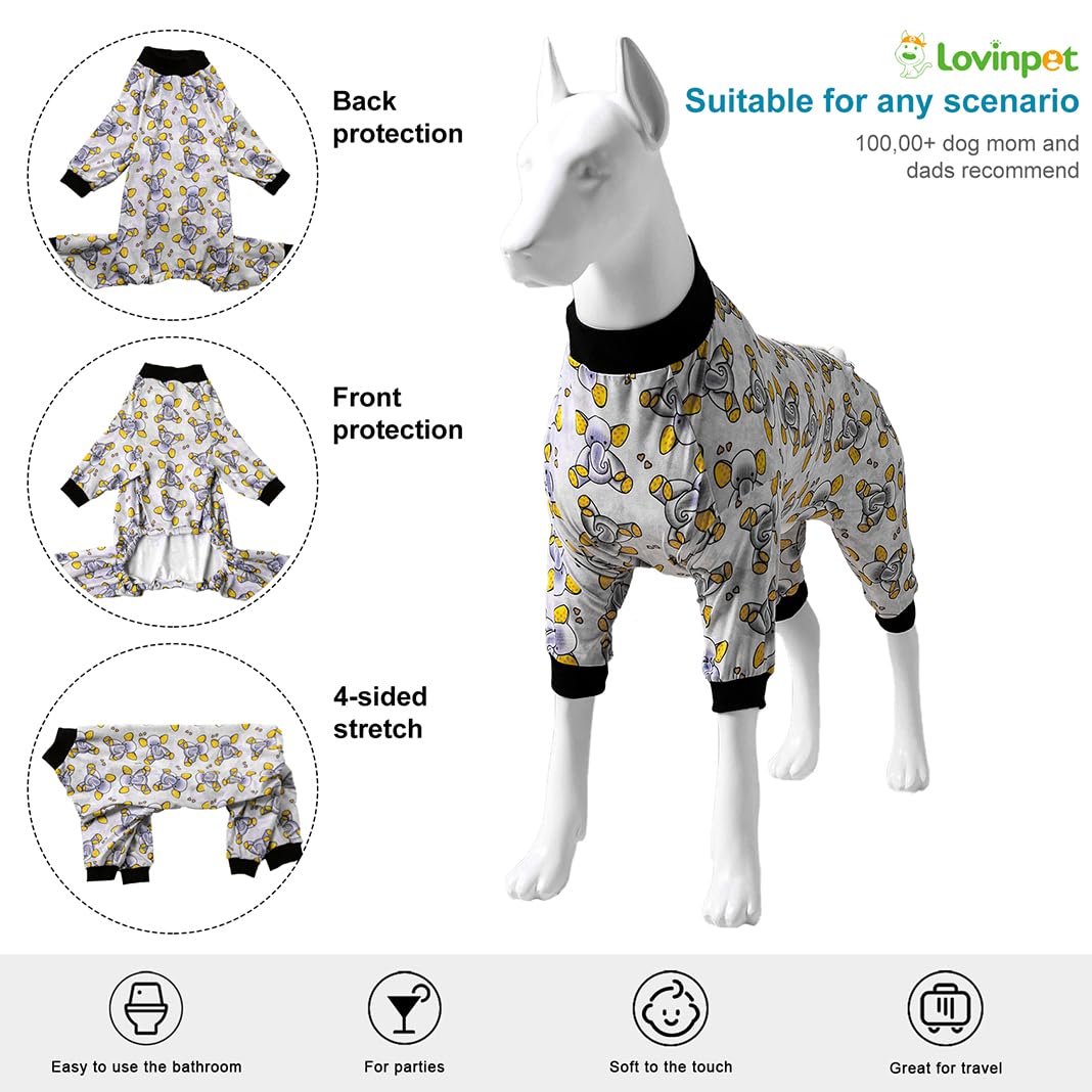 LovinPet Big Dogs Pajamas Clothes, Sleepytime Elephants Print, Pajamas for Pitbulls, Post Surgery Dog Shirt, Wound Care Large Dog Onesies, Lightweight Pullover, Full Coverage Large Breed Dog Pjs, 3XL