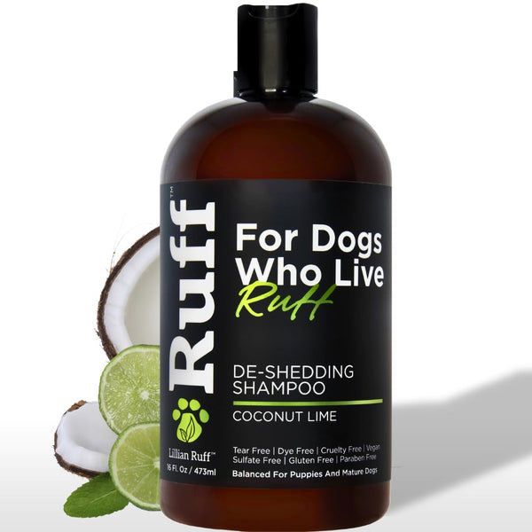 Ruff by Lillian Ruff Deshedding Dog Shampoo | Coconut Lime | Vitamin E, Omega-3, Aloe & Coconut Oil | Relieves Shedding, Itching & Hot Spots | Moisturizing & Deodorizing | Safe for Puppies | USA Made