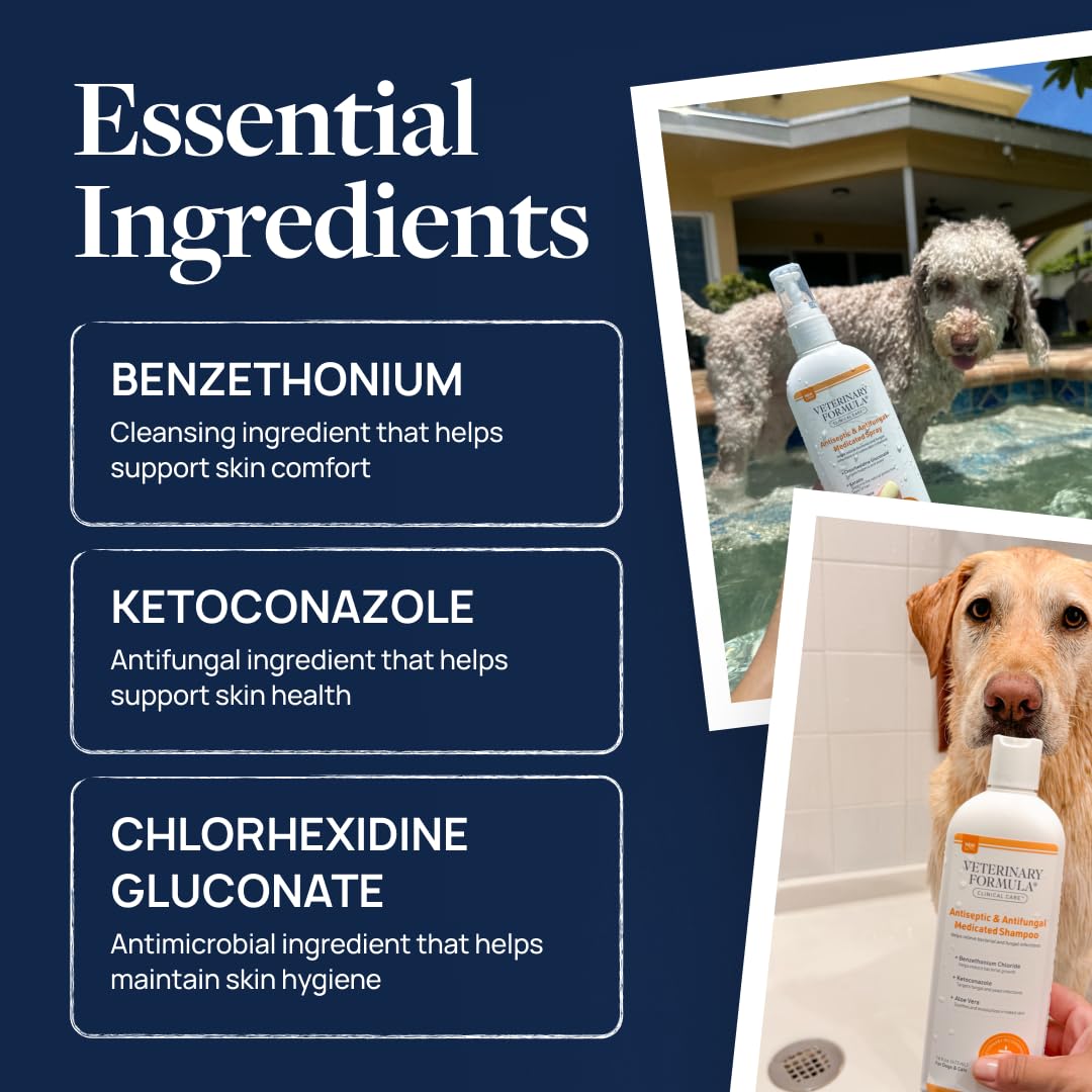 Veterinary Formula Clinical Care Antiseptic and Antifungal Medicated Spray for Dogs & Cats, 8 Fl Oz (1 Pack)