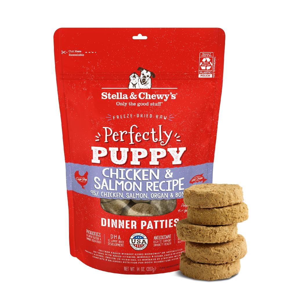 Stella & Chewy's Freeze Dried Raw Dinner Patties – Crafted for Puppies – Grain Free, Protein Rich Perfectly Puppy Chicken & Salmon Recipe – 14 oz Bag