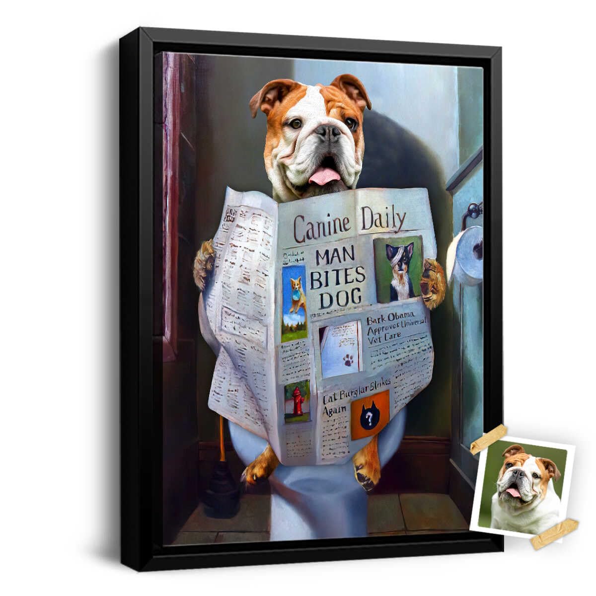 Generic Custom Dog Read Newspaper in Toilet Custom Portrait Canvas & Poster, Funny Pet Portrait Wall Art, Gift for Pet Lover