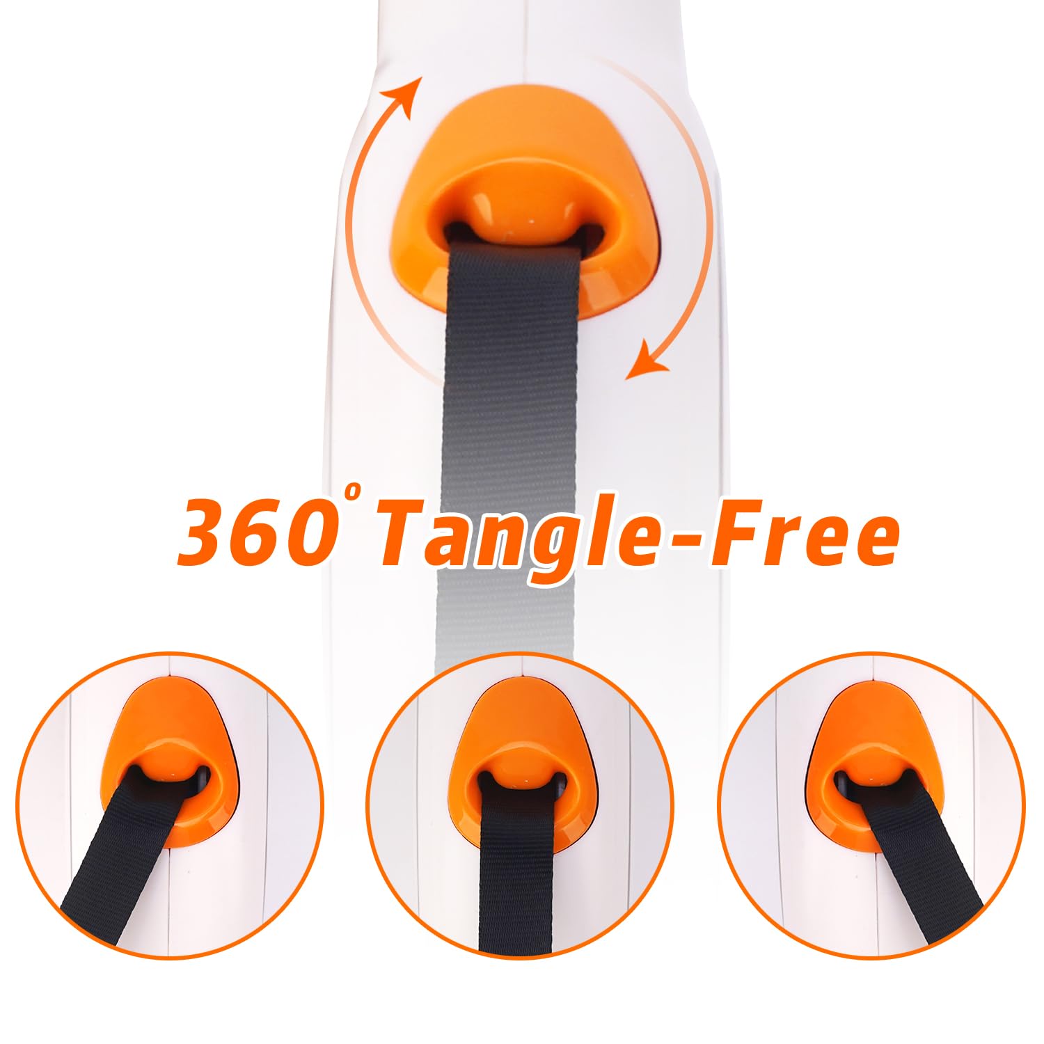 Retractable Dog Leash, 16 FT/26 FT Dog Leash Retractable for Small/Medium/Large Dogs up to 110 lbs, Strong Nylon Tape, Tangle Free, One-Hand Brake (White/Orange, Large)