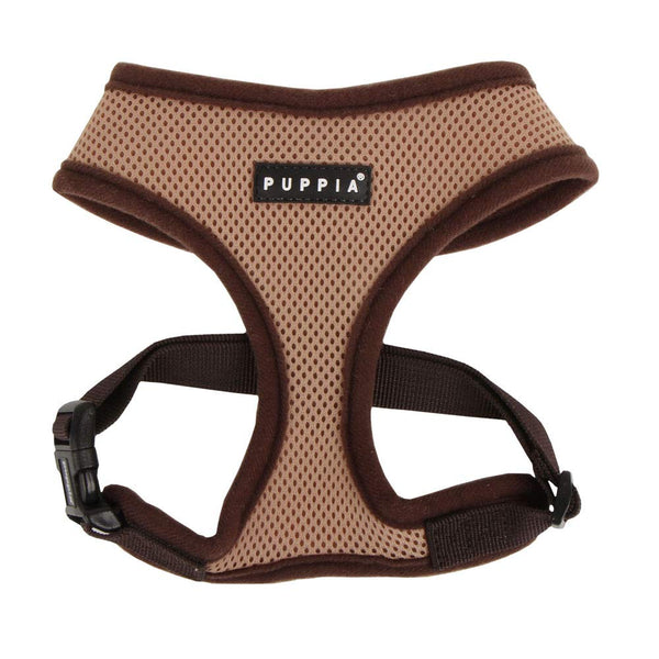 Puppia Soft Dog Harness No Choke Over-The-Head Triple Layered Breathable Mesh Adjustable Chest Belt and Quick-Release Buckle, Beige, Medium