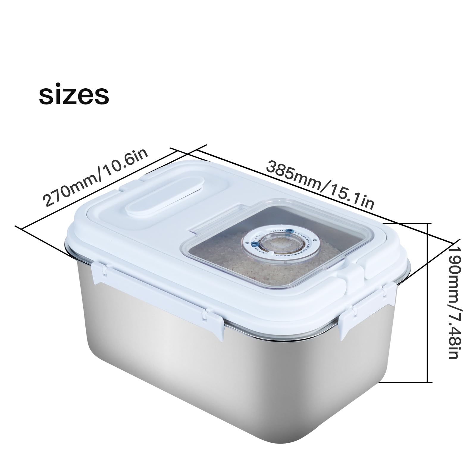 Saim Rice Containers Stainless Steel, Metal Flour Storage Container with Silicone Airtight Lid and Scoop, Measuring Cup/Portable Rice Dispenser for Dry Beans,Oatmeal and Grains (20Lbs)