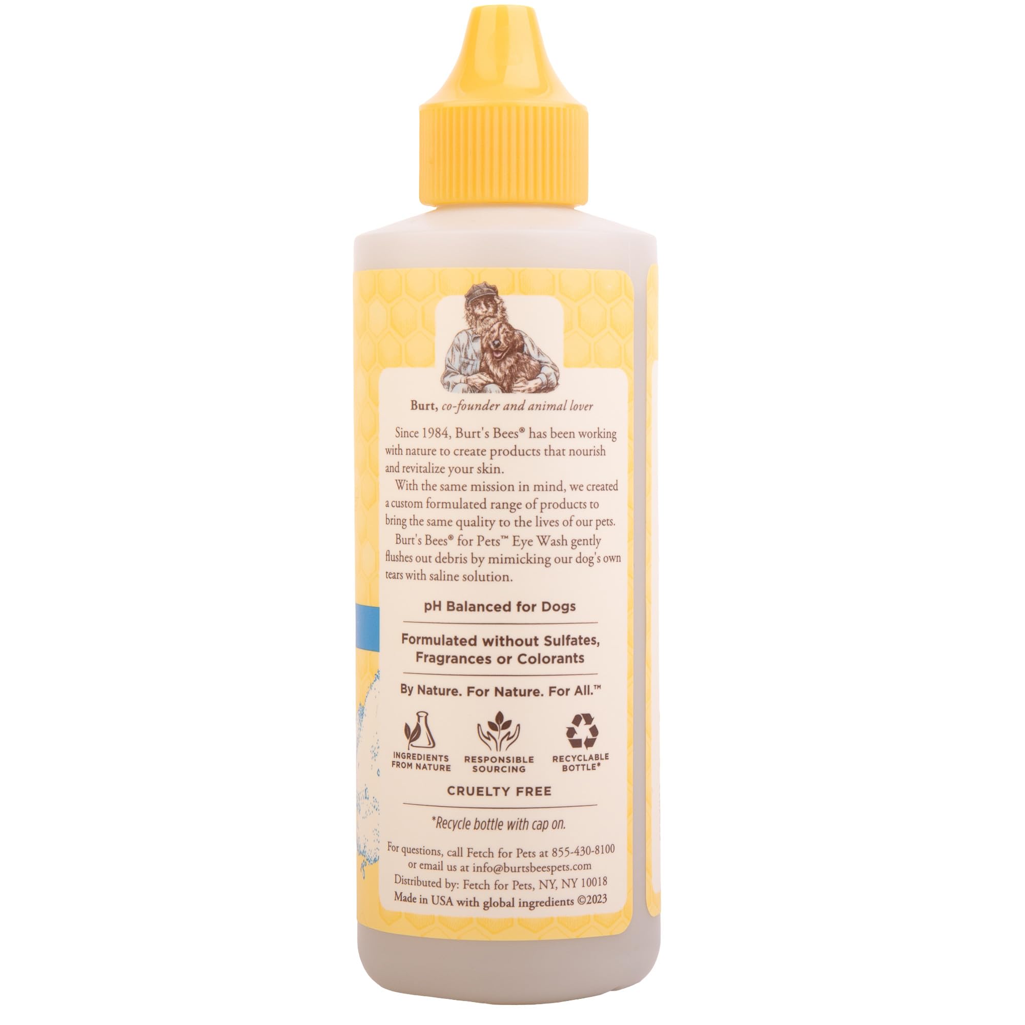 BURT'S BEES FOR PETS Dog Eye Wash with Saline Solution, Gentle Eye Cleaner for Dogs and Puppies, Tear Stain and Debris Rinse for Sensitive Eyes, Natural Origin Formula, 4 Fl Oz