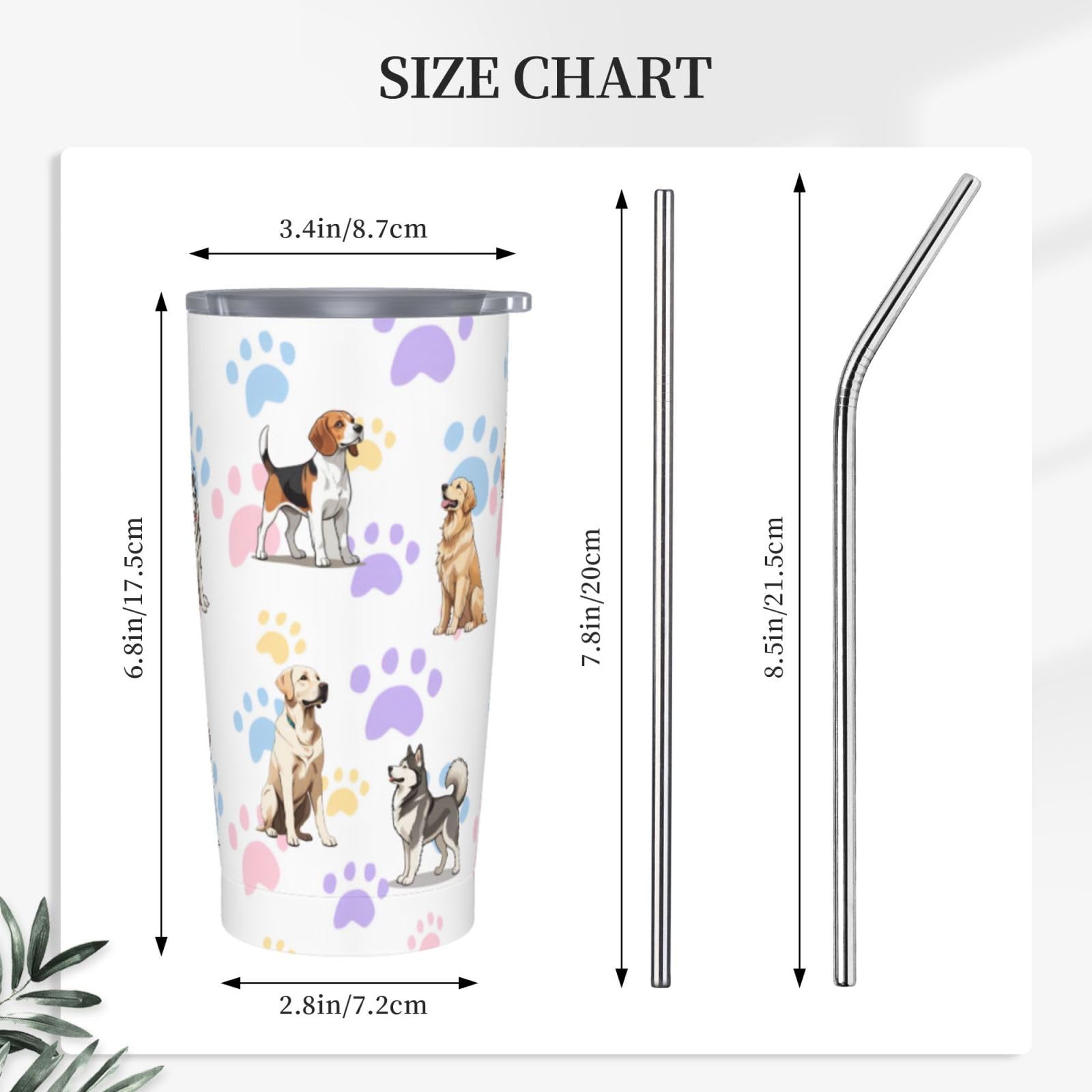 TOMASLINK Cute Dog Coffee Mug Gift For Dog Lover,Dog Mom,Dog Dad 20oz Stainless Steel Dog Coffee Tumbler With Lid And 2straw, Dog Mom Anime Insulated Travel Mug Coffee Cup (Dog-A)