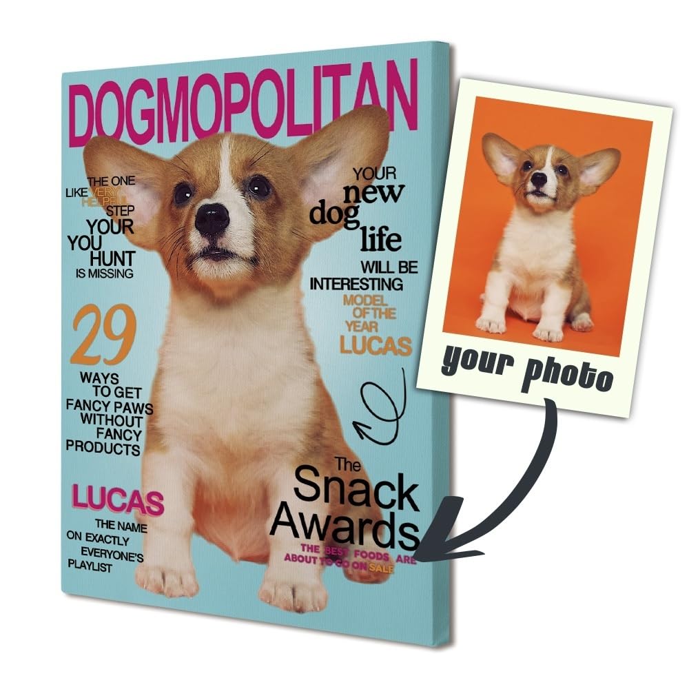 Vomokim Personalized Dog Photo Canvas Prints Wall Art Animal Portrait Magazine Style Poster Prints Framed Home Decor Custom Picture Photo Canvas Poster Housewarming Gift dor Dog Lovers