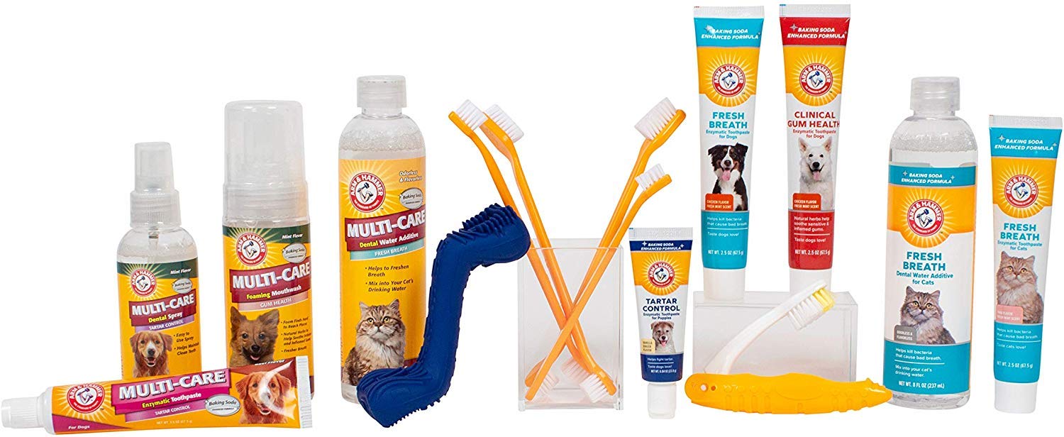 Arm & Hammer for Pets Tartar Control Dog Dental Kit, Enzymatic Toothpaste with Toothbrush and Fingerbrush, Baking Soda Formula Reduces Plaque and Tartar, Safe for Puppies, Beef Flavor, 3-Piece