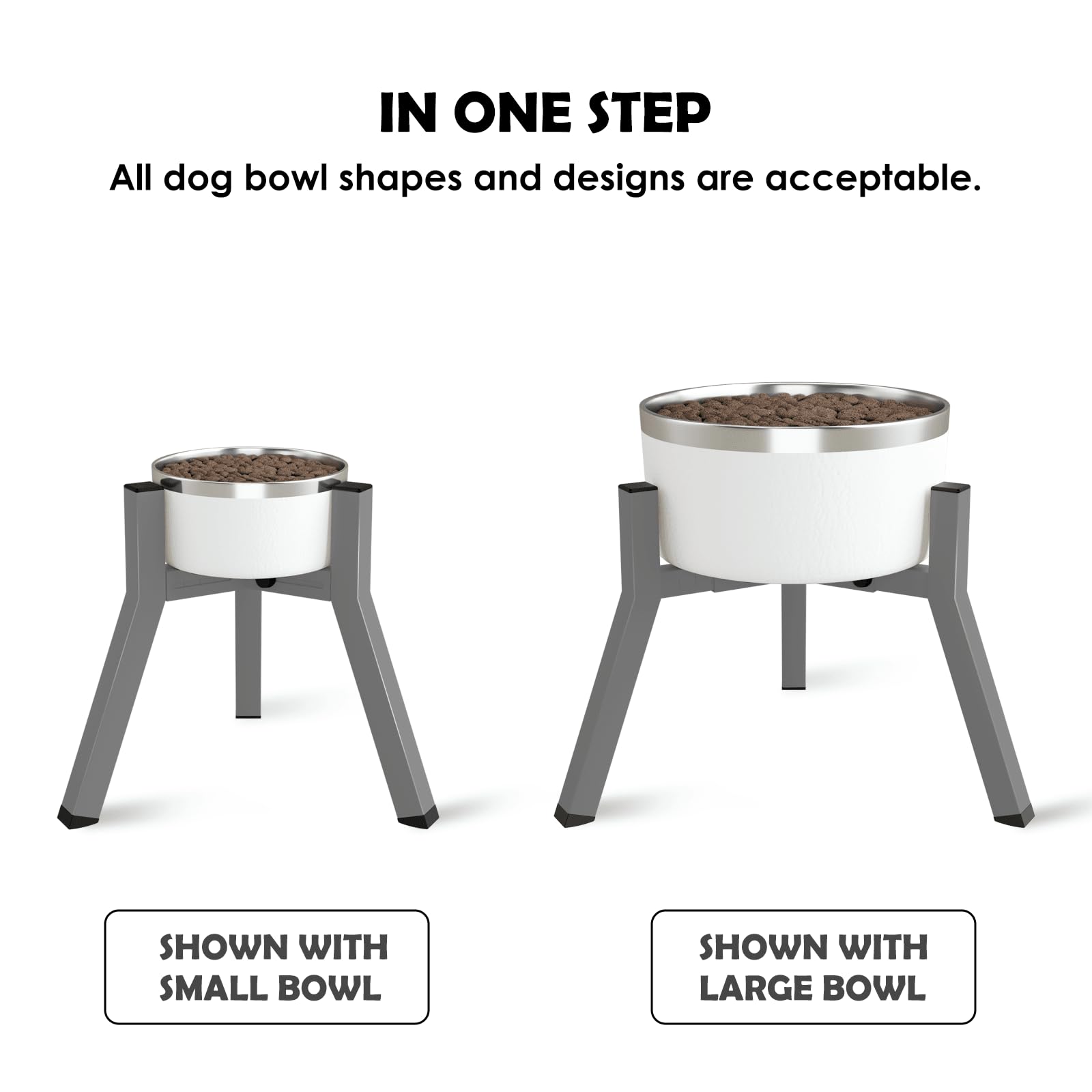 SHAINFUN Grey Elevated Dog Bowls Stand for Large Medium Breeds, 11" Height Adjustable Width 7-10.7", Single Tall Feeder Holder (Bowl Not Included)
