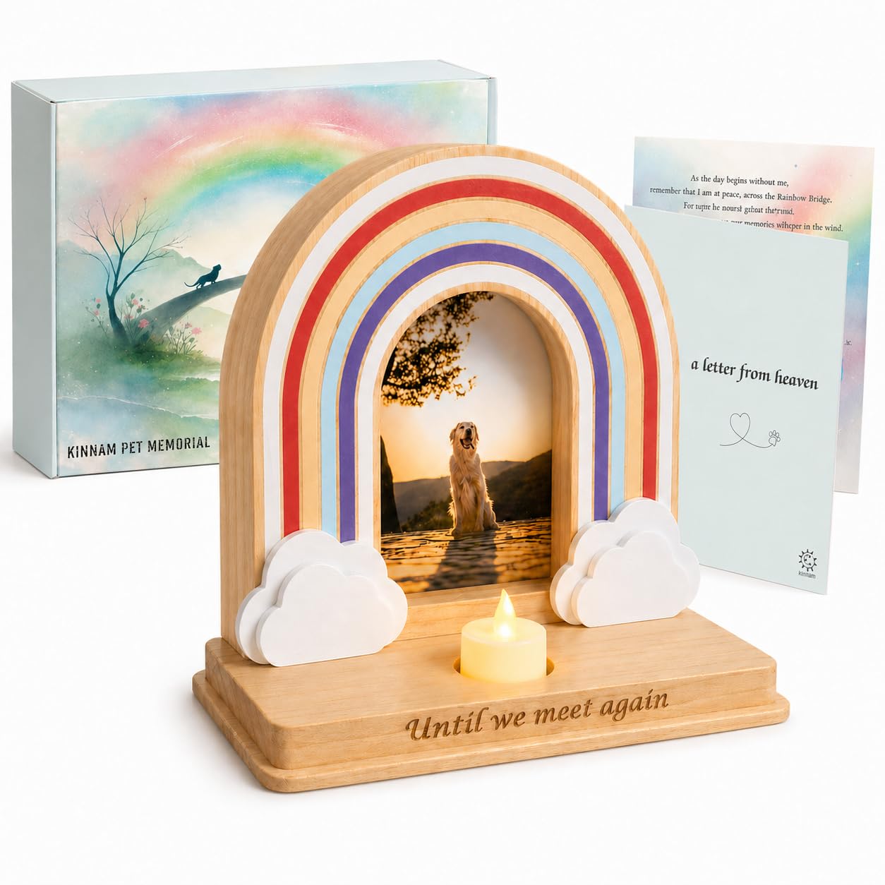 Dog Memorial Gifts for Loss of Dog | Premium Rainbow Bridge Pet Memorial Picture Frame for 4x6 Photo, LED Candle, Sympathy Card, Gift Box | Sympathy Gift for Pet Loss, Keepsake in Memory of Pet