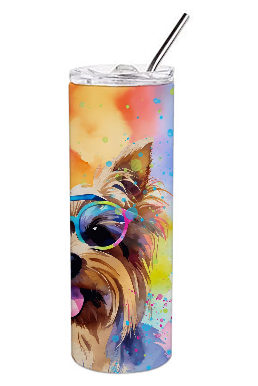 Caroline's Treasures Yorkshire Terrier Hippie Dawg Stainless Steel Skinny Tumbler Vacuum Double Walled Reusable Insulated Tumbler Travel Cup for Coffee Cocktails Gift with Lid, 20 oz