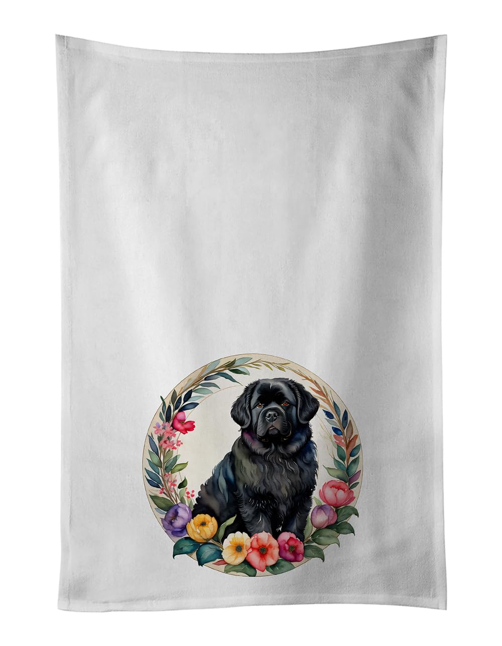 Caroline's Treasures Newfoundland and Flowers Kitchen Towel Set of 2 White Dish Towels Decorative Bathroom Hand Towel for Hand, Face, Hair, Yoga, Tea, Dishcloth, 19 X 28, White