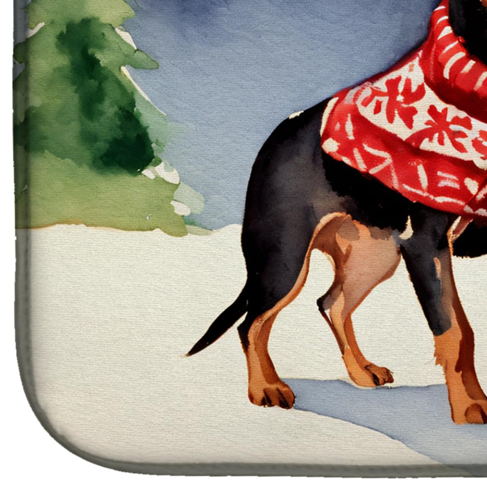 Caroline's Treasures DAC2706DDM Miniature Pinscher Cozy Christmas Dish Drying Mat Absorbent Dish Drying Mat Pad for Kitchen Counter Dish Drainer Mat for Countertop, 14 x 21", Multicolor