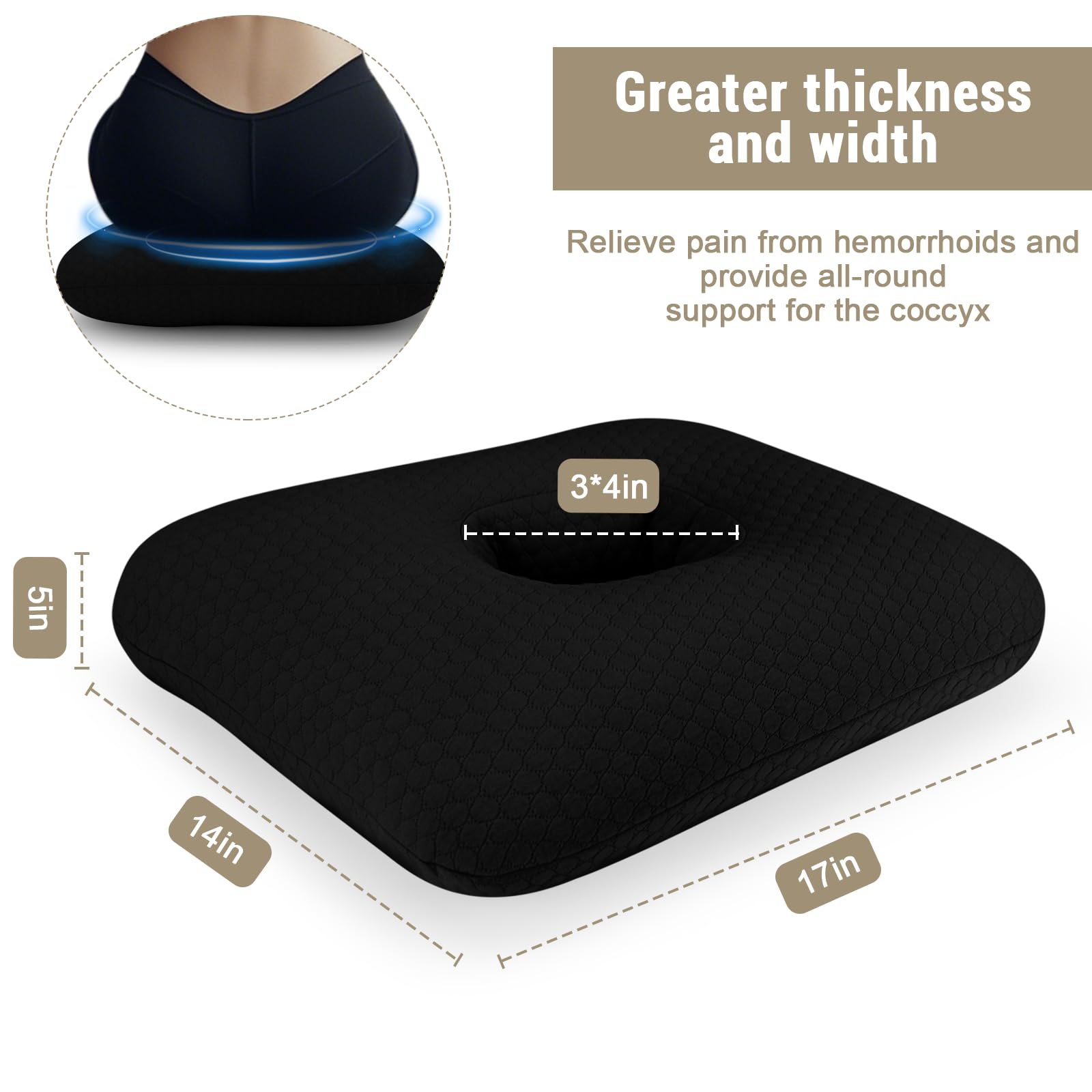 RoamReady Donut Pillow for Bed Sores Tailbone Pain Relief Cushion, Cotton Butt Donut Cushion Breathable for Hemorrhoid, Pregnancy, Prostate and Surgery, Sitting Pressure Relief for Home, Office, Car
