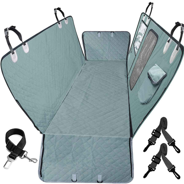 GURETER Back Seat Cover for Dogs, Waterproof Scratchproof Washable Pet Covers Cars Protection Against Dirt and Fur, Non-slip Durable Car Dog Backseat with Mesh Window, Grey Blue, CWLSGU2