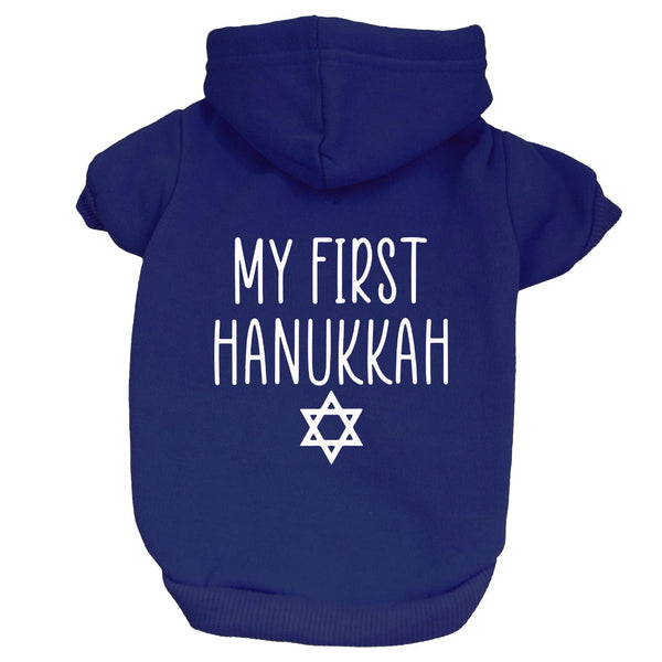 My First Hanukkah Dog Hoodie | Fleece Lined |Leash Hole| Hanukkah | Festival of Lights | Dreidel | Jewish Royal Blue, 6X-Large 350