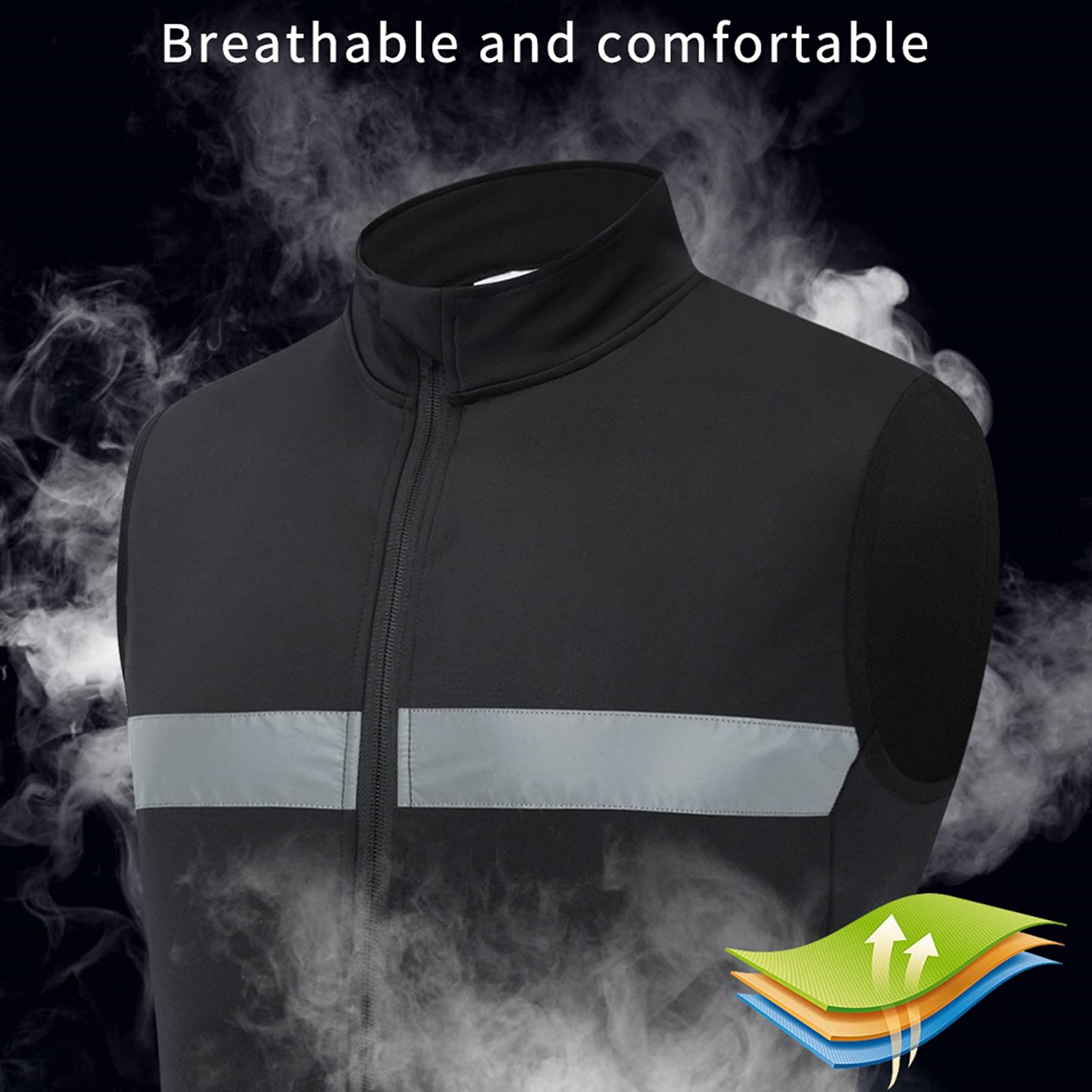 YYDM Windproof Bicycle Vest, Lightweight and Breathable Cycling Vest, Waterproof and Reflective, High Elasticity and Back Pocket Design, Used for Outdoor Sports,Black,M