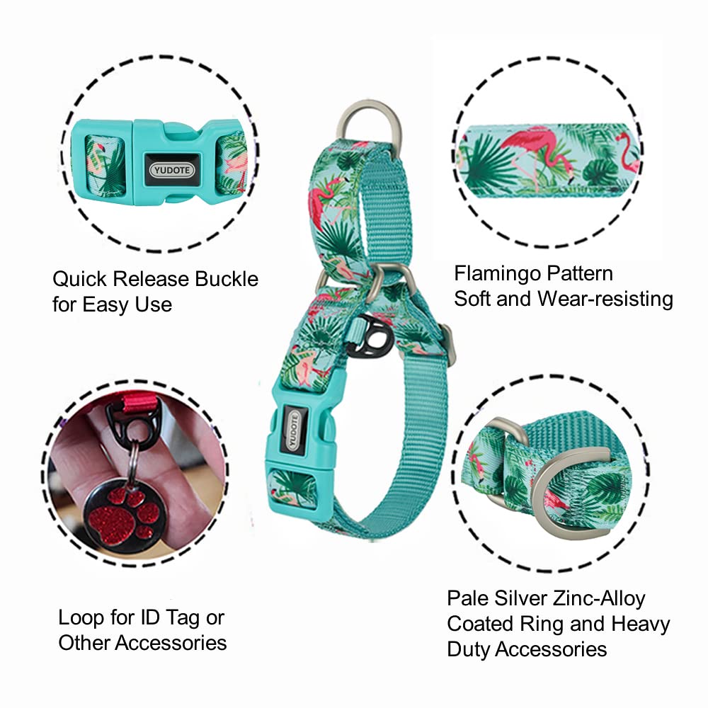 YUDOTE Martingale Dog Collars with Quick Snap Buckle Adjustable Flamingo Pattern Training No Pull Collars for Female Male Small Dogs (Medium,Flamingo)