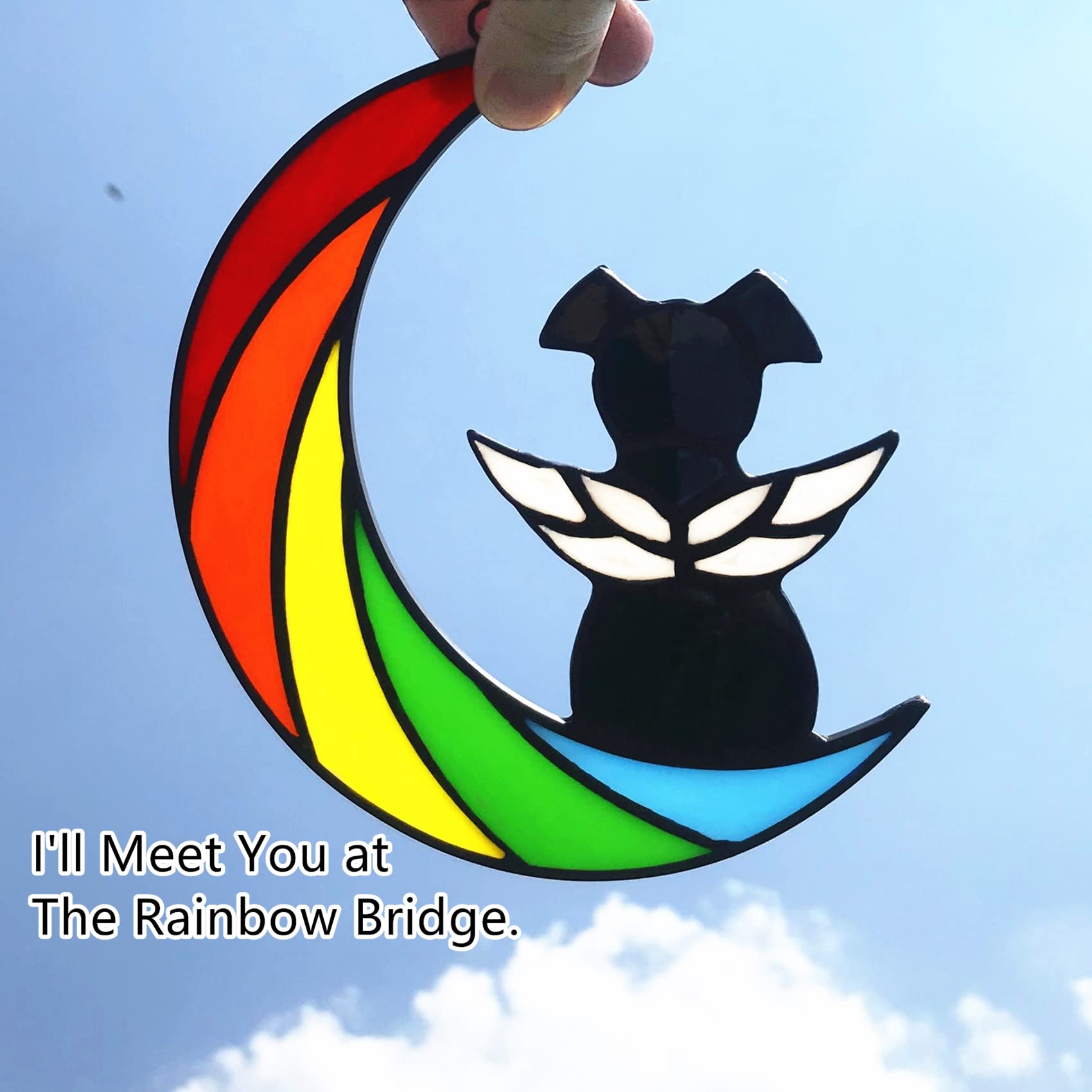 Lcensp Stained Glass Rainbow Bridge Dog Memorial Gifts for Loss of Dog Sympathy Remembrance Suncatcher, Angel Wings Pet Loss Bereavement Gifts in Memory of Pet Passing Away Window Hanging.