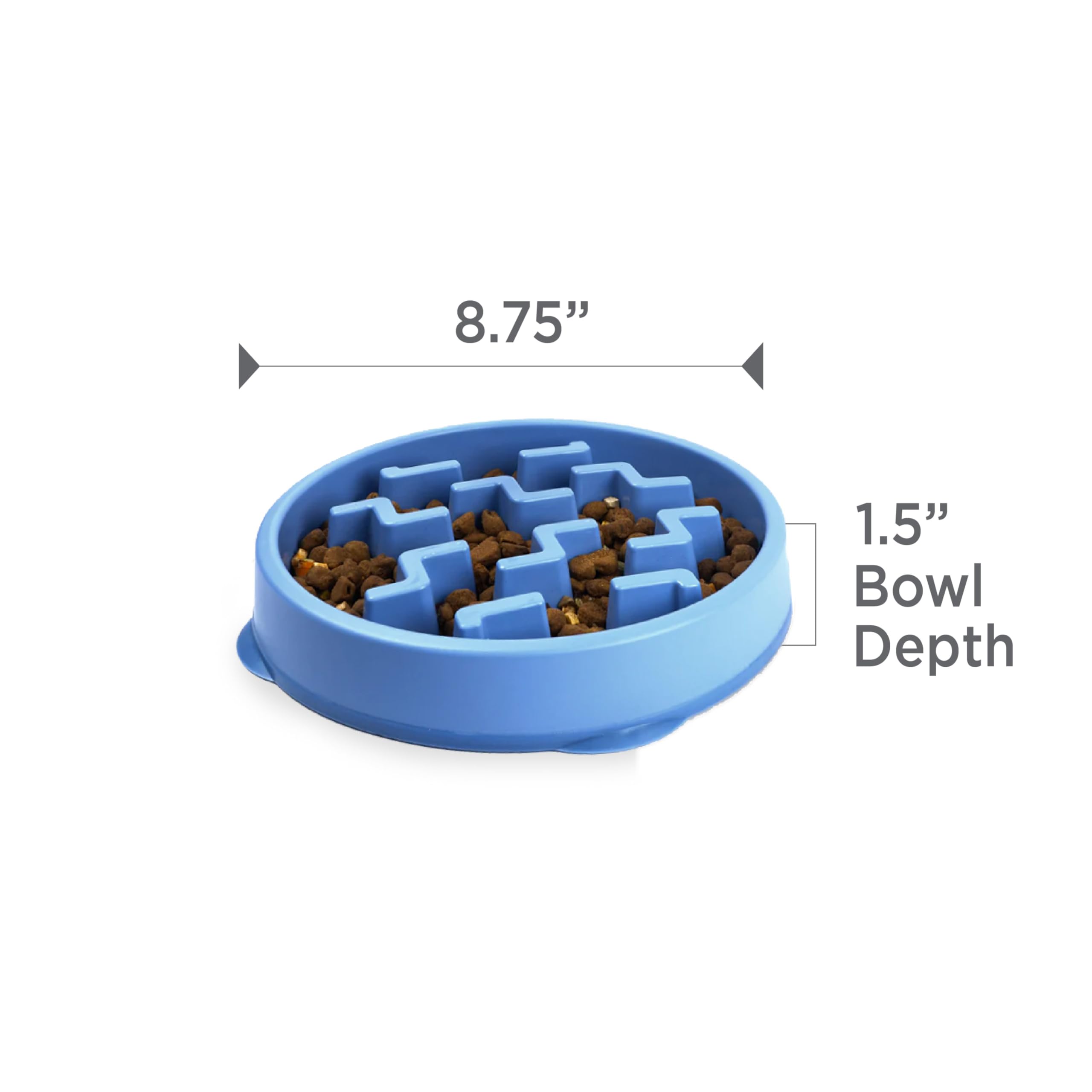 Outward Hound Fun Feeder Slo Bowl – Medium 2‑Cup Capacity, Slow Feeding, Small to Medium Dogs & Cats, Non-Slip, Blue, Notch Pattern