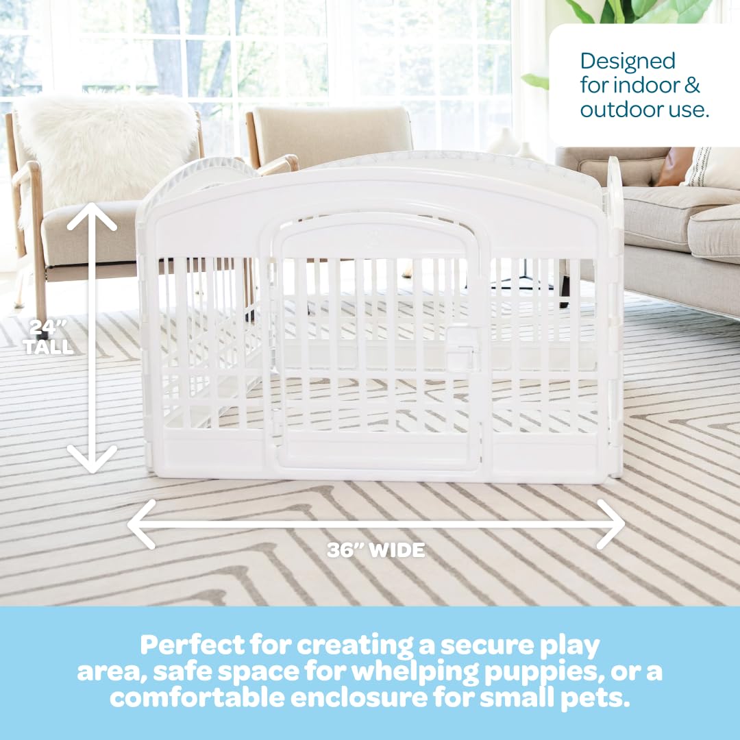 Carlson 4-Panel Plastic Pet Pen – Portable, Secure, and Easy-to-Use Playpen for Small Pets | 24" Tall, White, Includes Door and Lock, Ideal for Small Pets, Whelping and Indoor/Outdoor Use