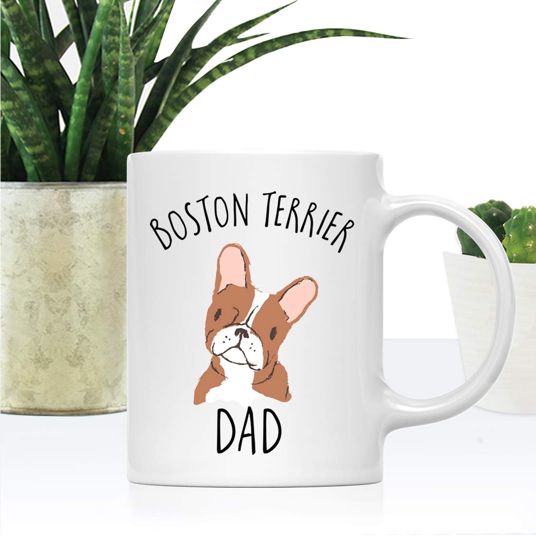 Andaz Press Funny Dog 11oz. Coffee Mug Gift, Red Boston Terrier Dog Dad, 1-Pack, Novelty Birthday Christmas Cup Gifts Ideas for Dog Lovers