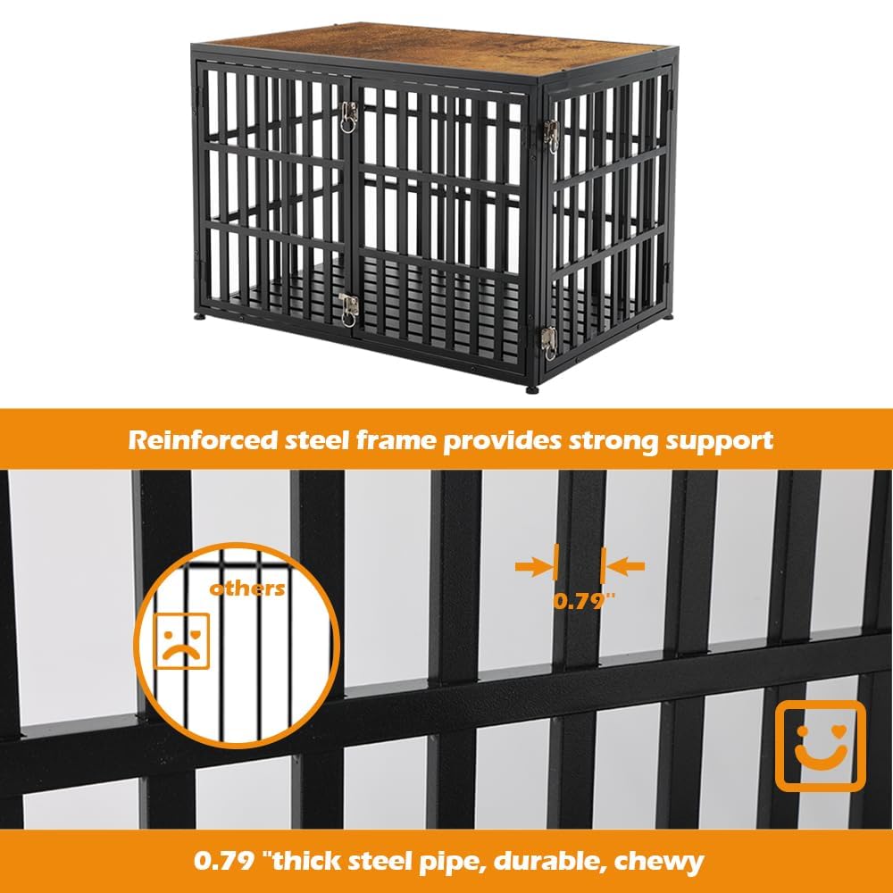 LUCKUP Heavy Duty Dog Crate Furniture for Medium and Large Dogs, Dog Kennel Indoor Dog Cage end Table, Wooden Metal Pet House with Adjustable Feet, 40 Inch, Black