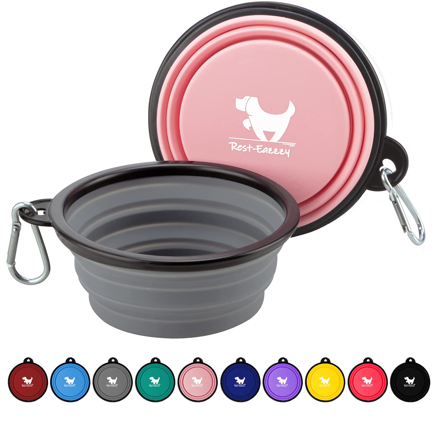 Collapsible Dog Bowls for Travel, 2-Pack Dog Portable Water Bowl for Dogs Cats Pet Foldable Feeding Watering Dish for Traveling Camping with Carabiners, BPA Free (Grey&Pink, Small (Pack of 2))