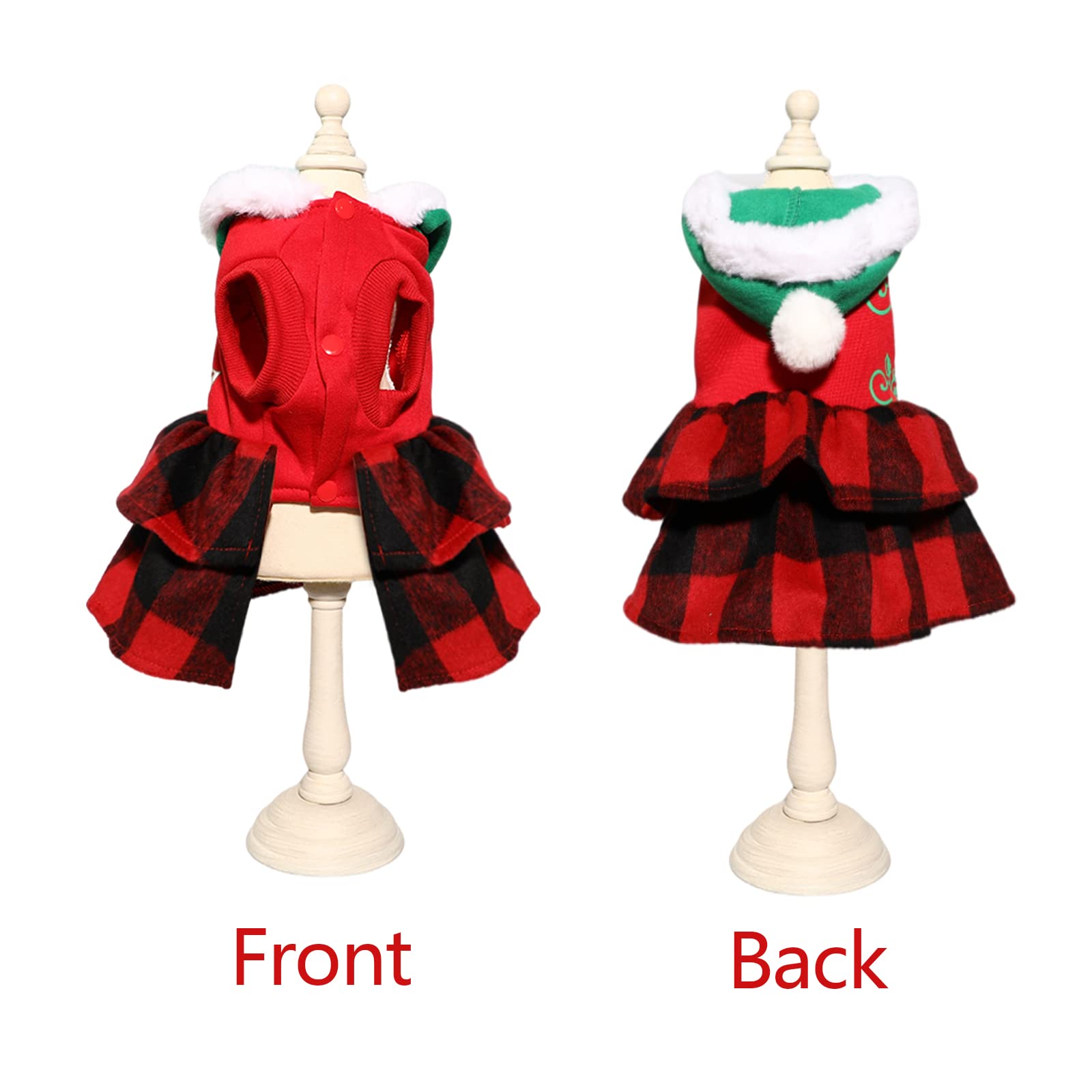 SGQCAR Christmas Plaid Dog Dress Hoodie Pet Clothes Printed Sweater Puppy Hooded Sweatshirt Cold Weather Doggie Coats for Small Medium Dogs Cats