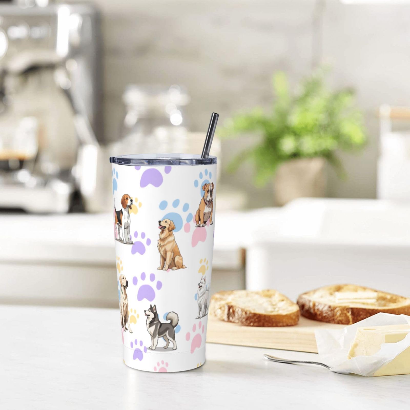 TOMASLINK Cute Dog Coffee Mug Gift For Dog Lover,Dog Mom,Dog Dad 20oz Stainless Steel Dog Coffee Tumbler With Lid And 2straw, Dog Mom Anime Insulated Travel Mug Coffee Cup (Dog-A)