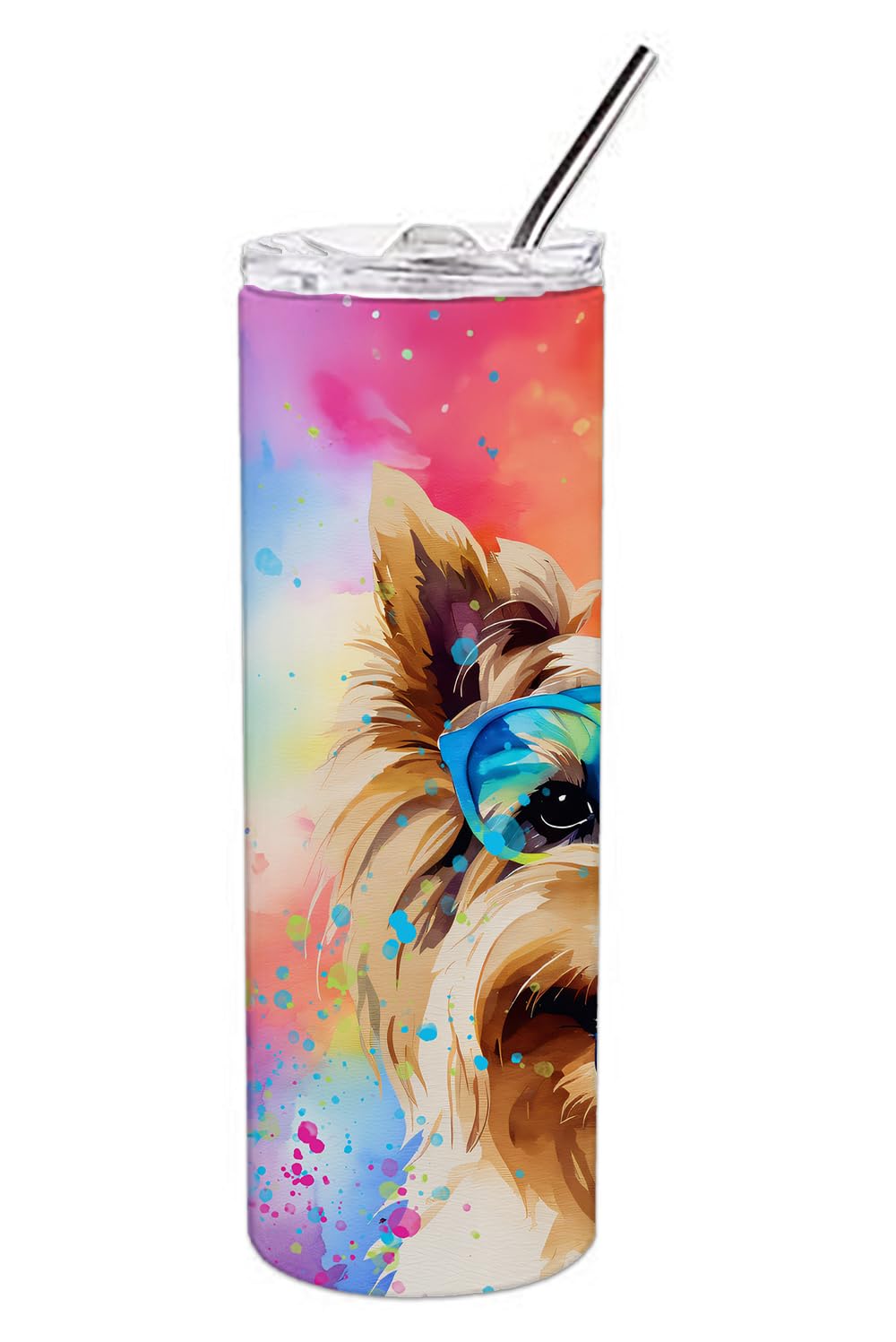 Caroline's Treasures Yorkshire Terrier Hippie Dawg Stainless Steel Skinny Tumbler Vacuum Double Walled Reusable Insulated Tumbler Travel Cup for Coffee Cocktails Gift with Lid, 20 oz