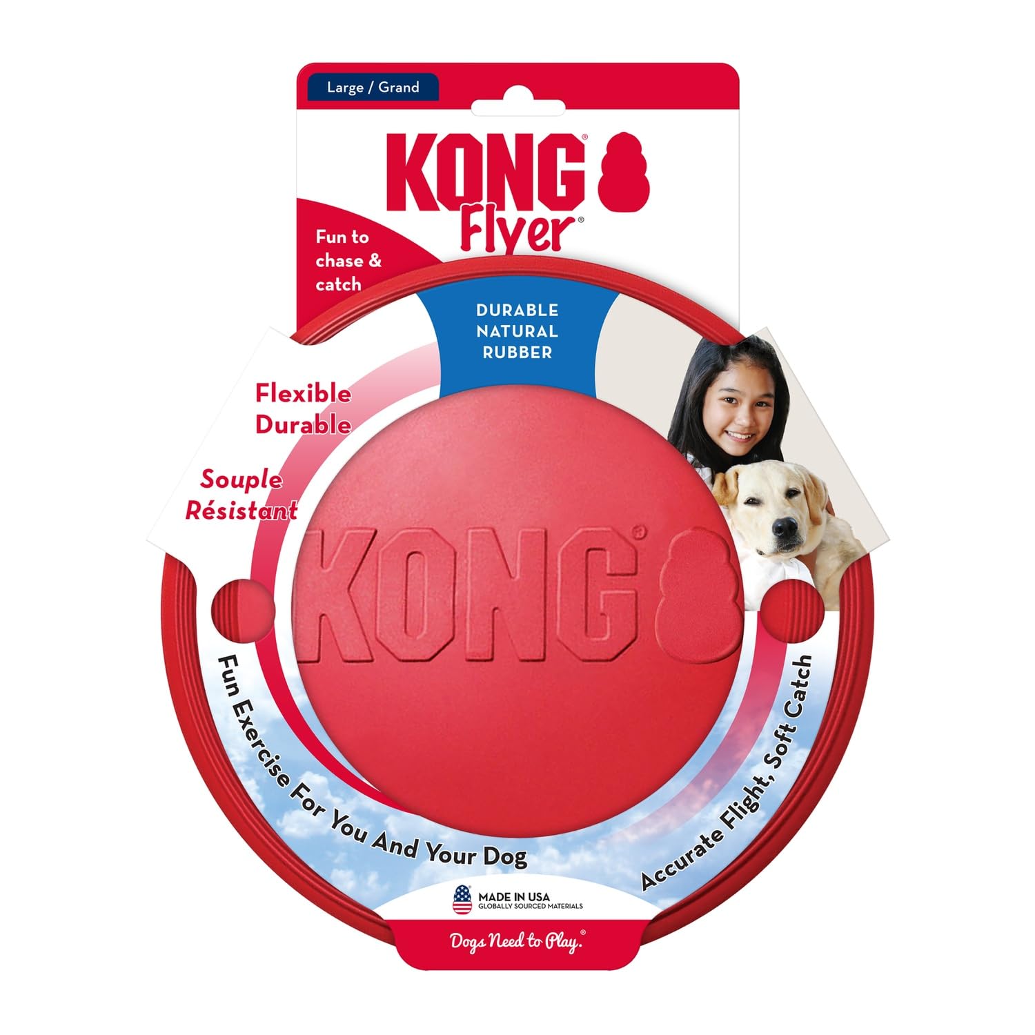 KONG Flyer - Durable Dog Toy for Outdoor Playtime - Natural Rubber Flying Disc, Dog Toy for Fetch - Safer Disc for Healthy Activity - for Medium/Large Dogs