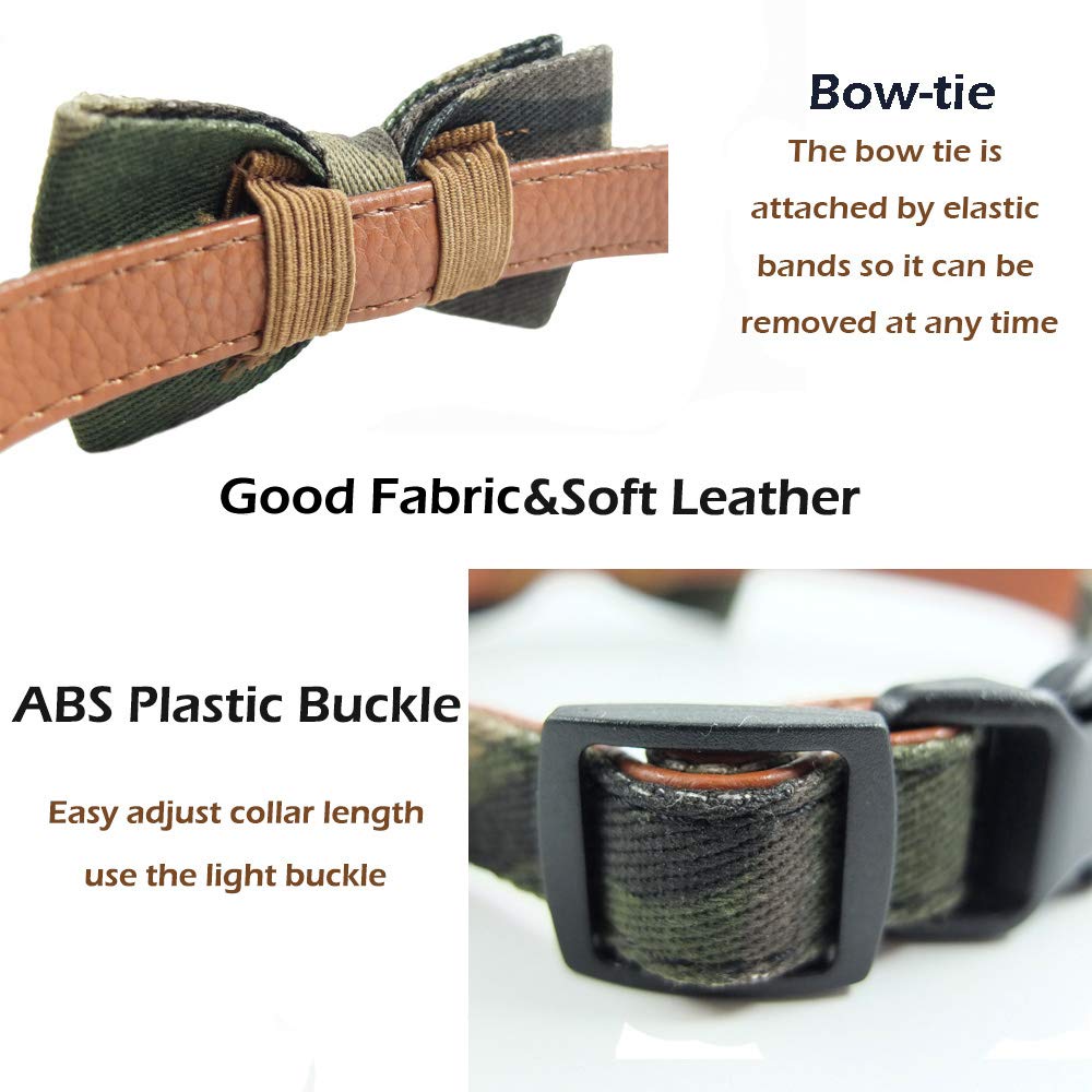 Dog Collar Bow Ties - Sturdy Soft Material&Leather Camouflage Collars for Small Medium Large Dogs Breed Puppies Adjustable 12 Colors and 3 Sizes (Camouflage, S 10"-14")