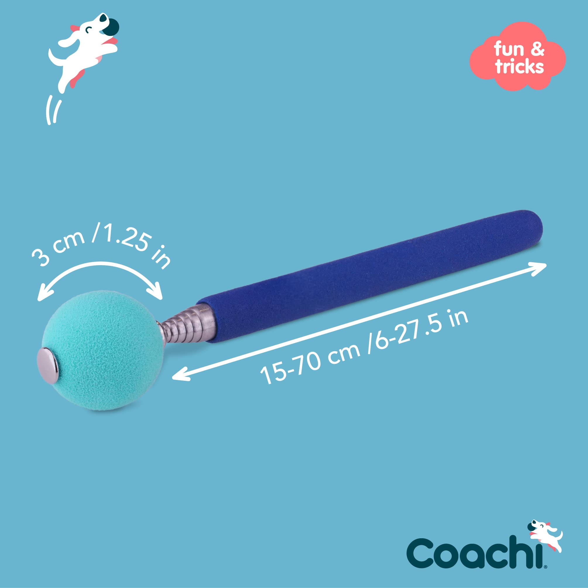 Coachi Target Stick, Telescopic Design with Large Ball for Target, Dog Accessory for Clicker & Agility Training, Teach Commands and Tricks, Navy/Light Blue