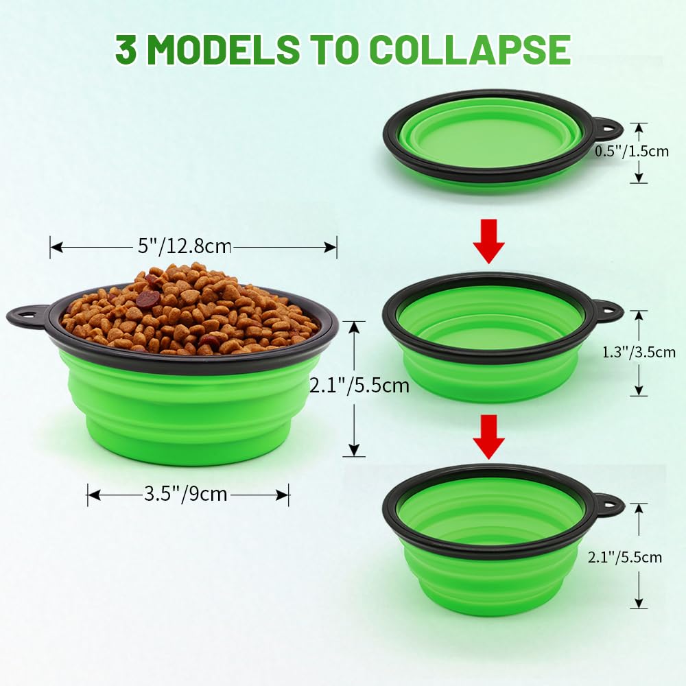 Dog Bowl Pet Collapsible Bowls, 2 Pack for Cats Dogs, Portable Pet Feeding Watering Dish for Walking Parking Traveling with 2 Carabiners (Small, Blue+Green)