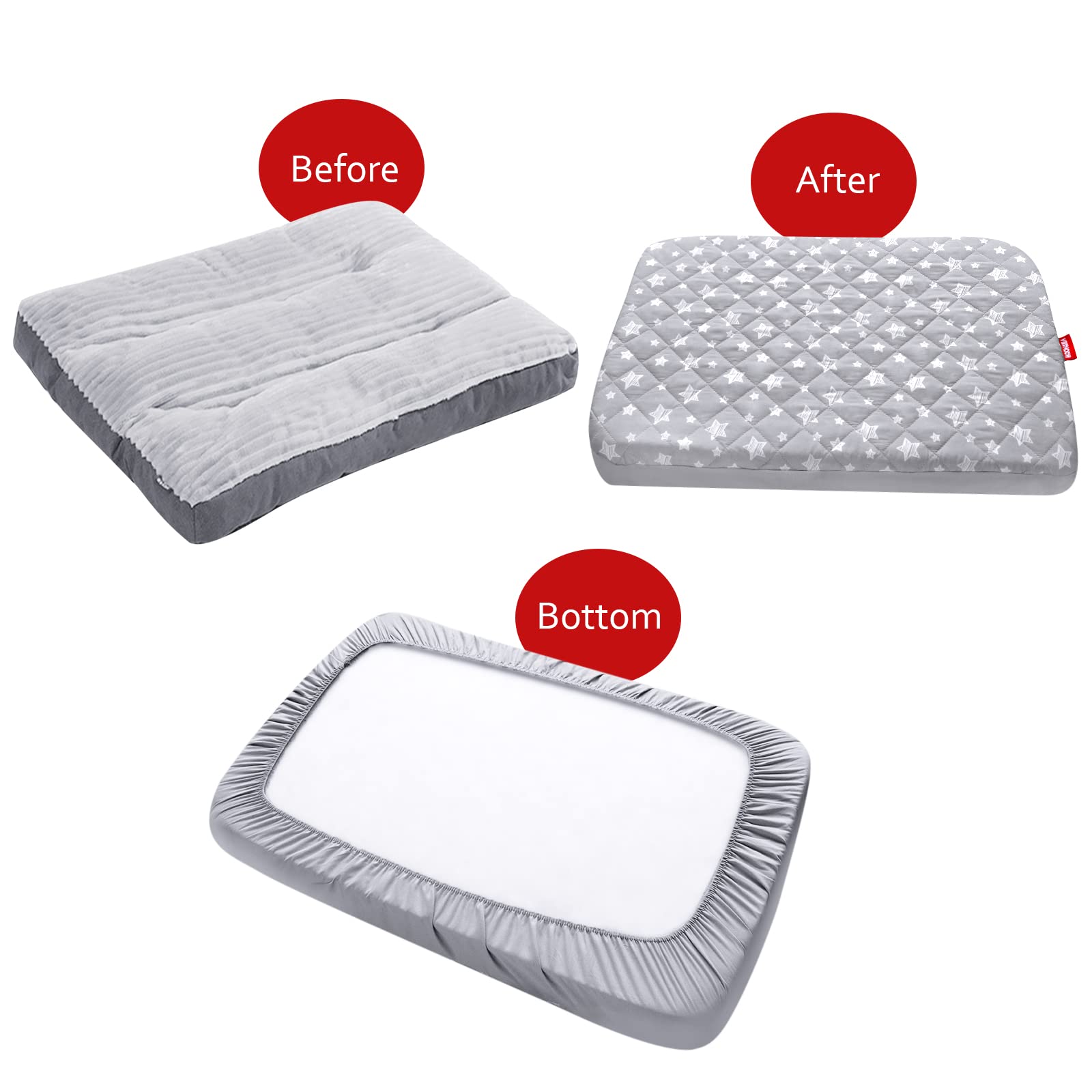 Waterproof Dog Bed Covers Replacement Washable Pet Hair Easy to Remove, Noiseless Quilted Puppy Pet Bed Cover Lovely Grey Star Print 29x41 Inches, for Dog/Cat, Cover Only