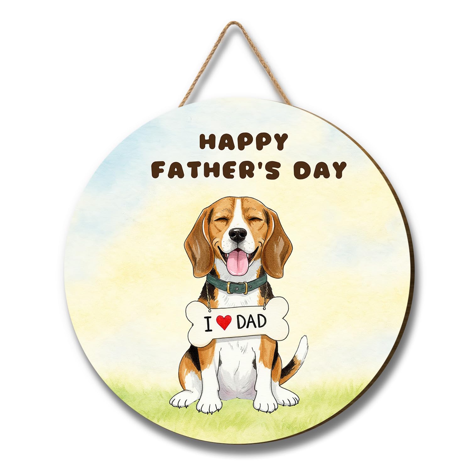 Cute Beagle Loves Dad Happy Father's Day Round Wood Sign Beagles Dog Lover Gifts Idea Hanging Wall Home Decor 12008
