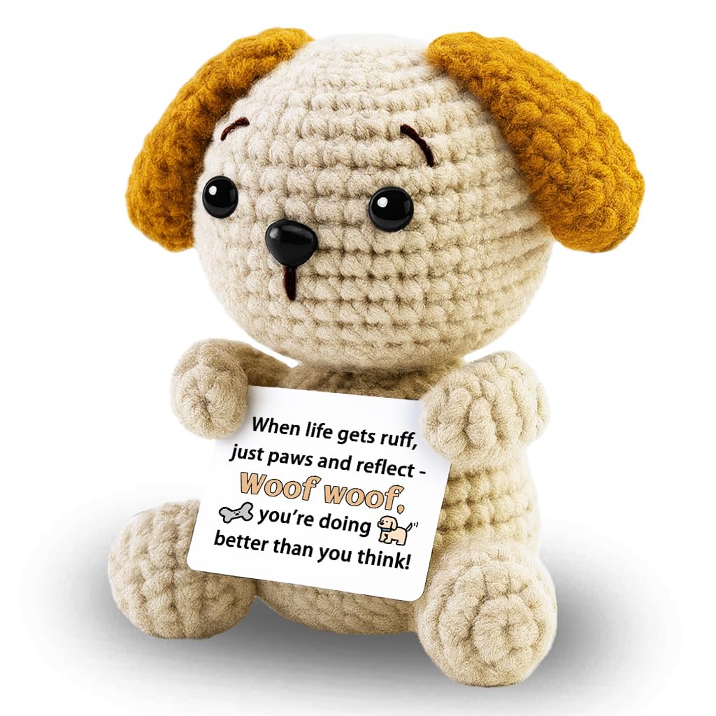 hixkvpen ﻿Dog Dad Gifts for Men from Daughter Son, Emotional Support Crochet Dog with Inspirational Card, Golden Retriever Stuffed Animal for Dog Lovers Women, Handmade